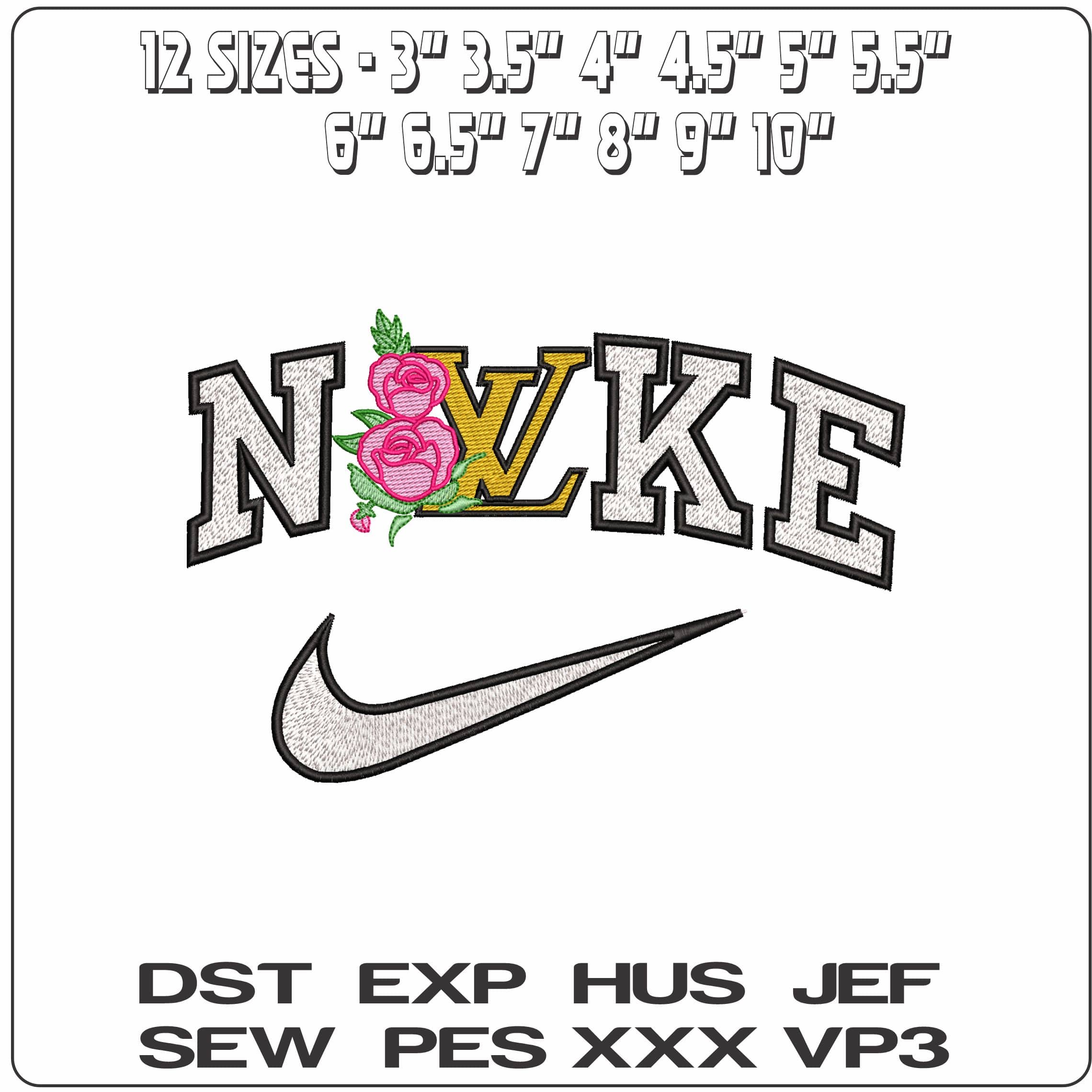 Nike Louis Vuitton With Roses  - Elegant embroidery design file-instant download — view 2