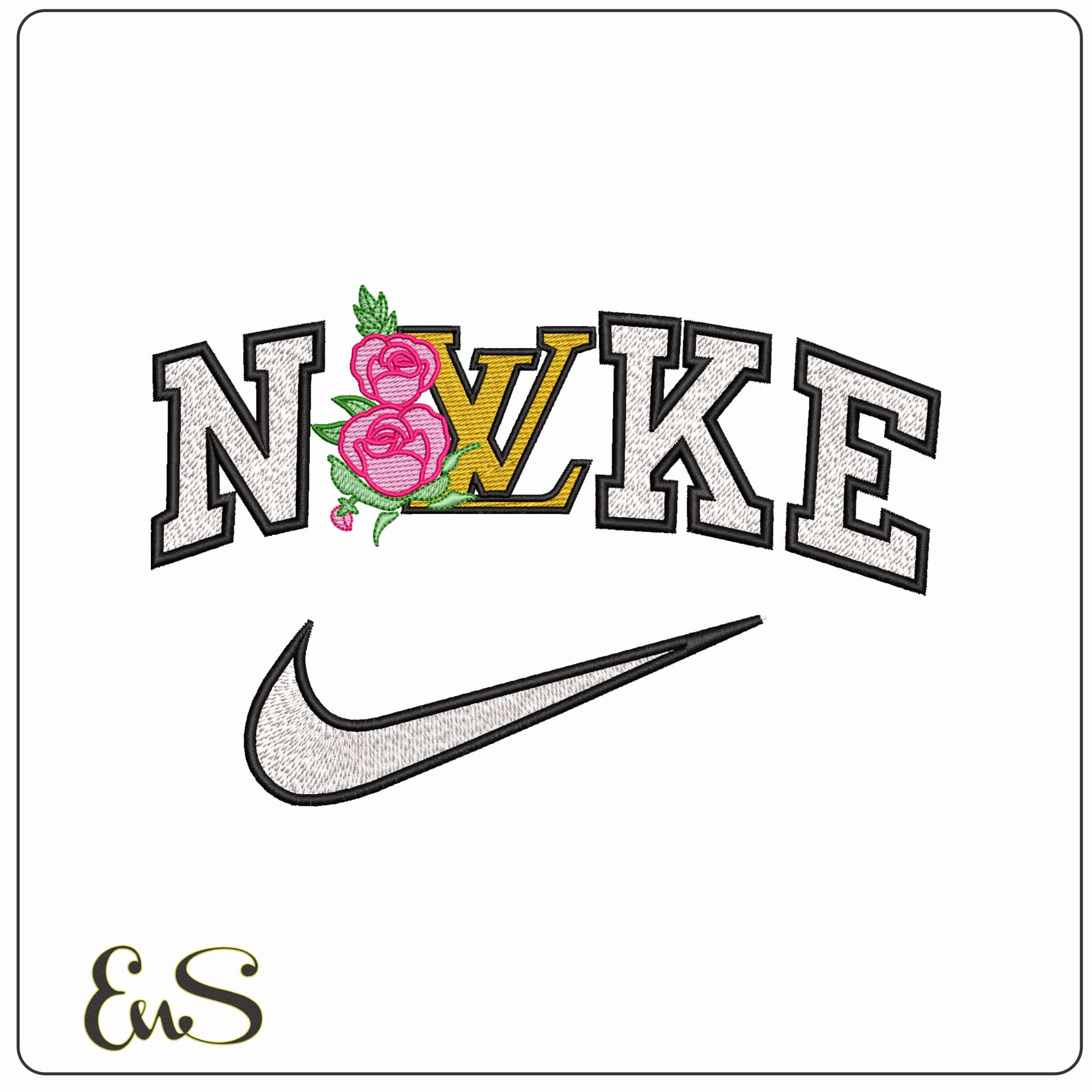 Nike Louis Vuitton With Roses  - Elegant embroidery design file-instant download