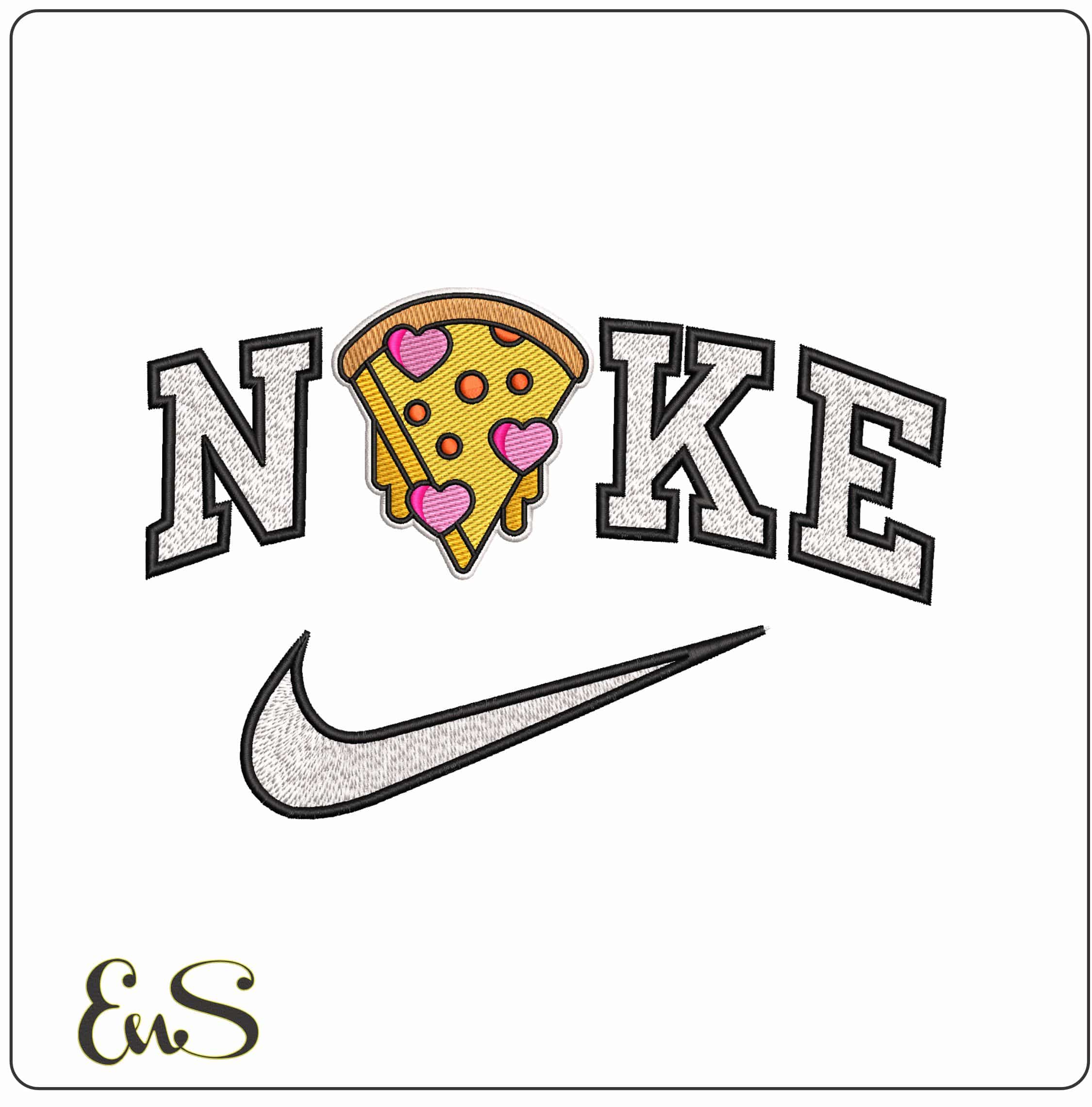 Nike Love a Slice of Pizza  - Elegant embroidery design file-instant download