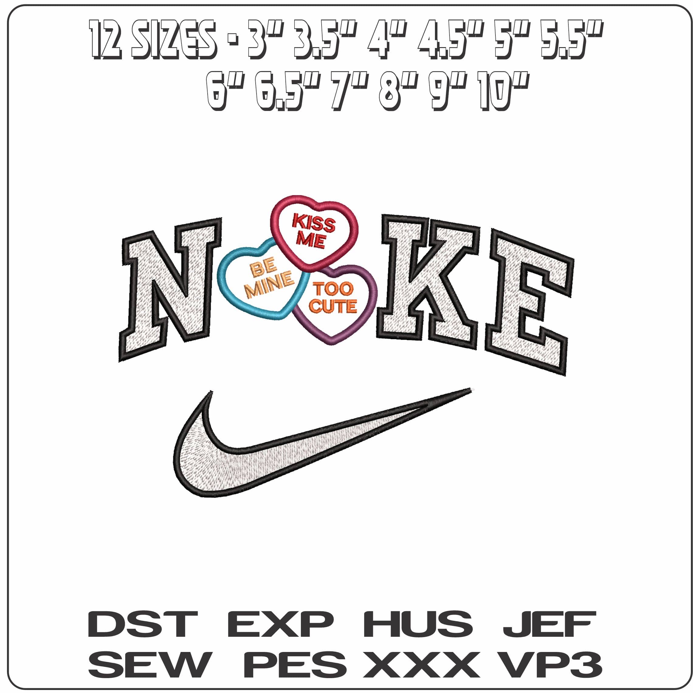 Nike Love Hearts  - Elegant embroidery design file-instant download — view 2