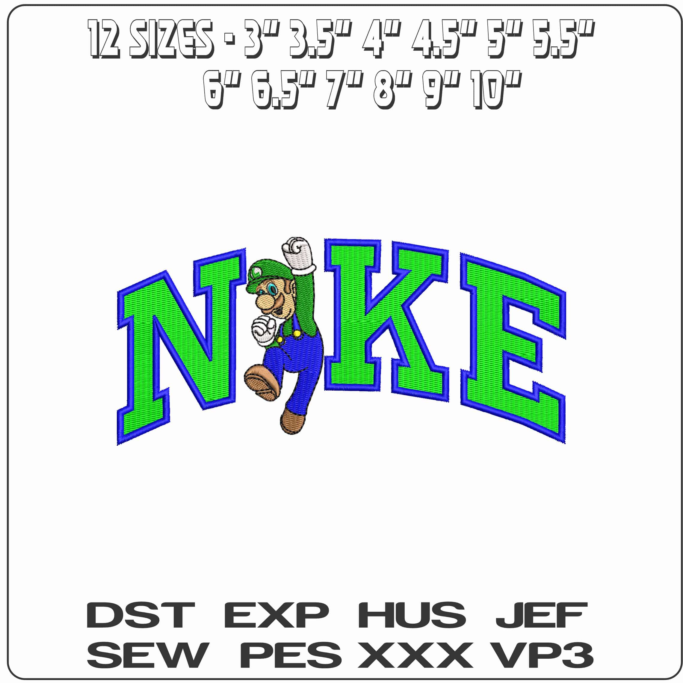 Nike Luigi cheering Mario Bros  - Elegant embroidery design file-instant download — view 2