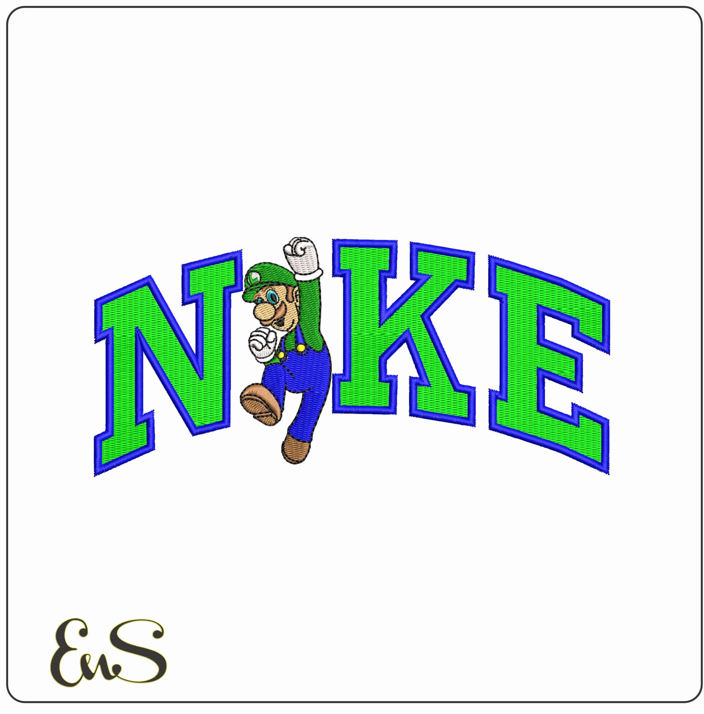 Nike Luigi cheering Mario Bros  - Elegant embroidery design file-instant download