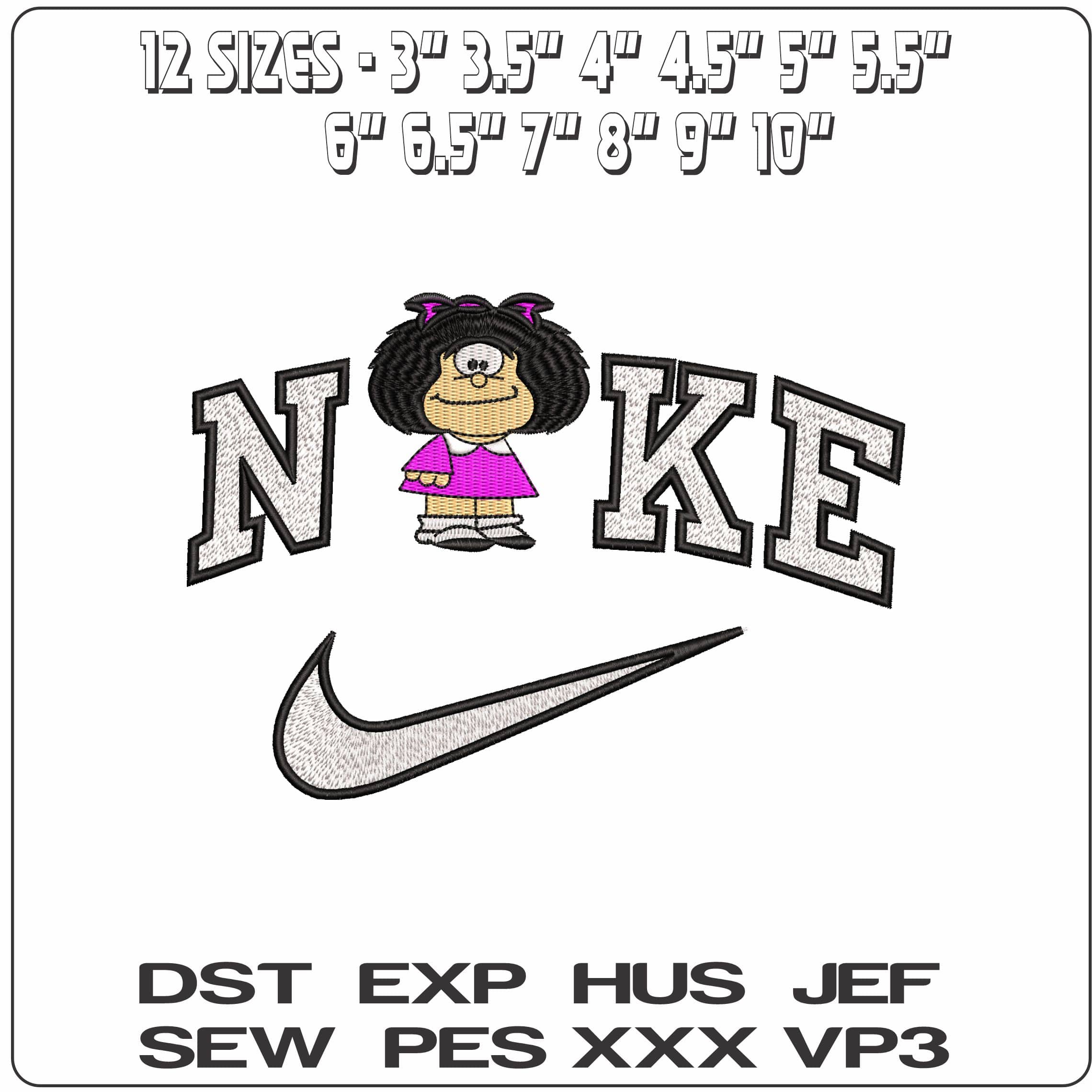 Nike Mafalda Cartoon  - Elegant embroidery design file-instant download — view 2