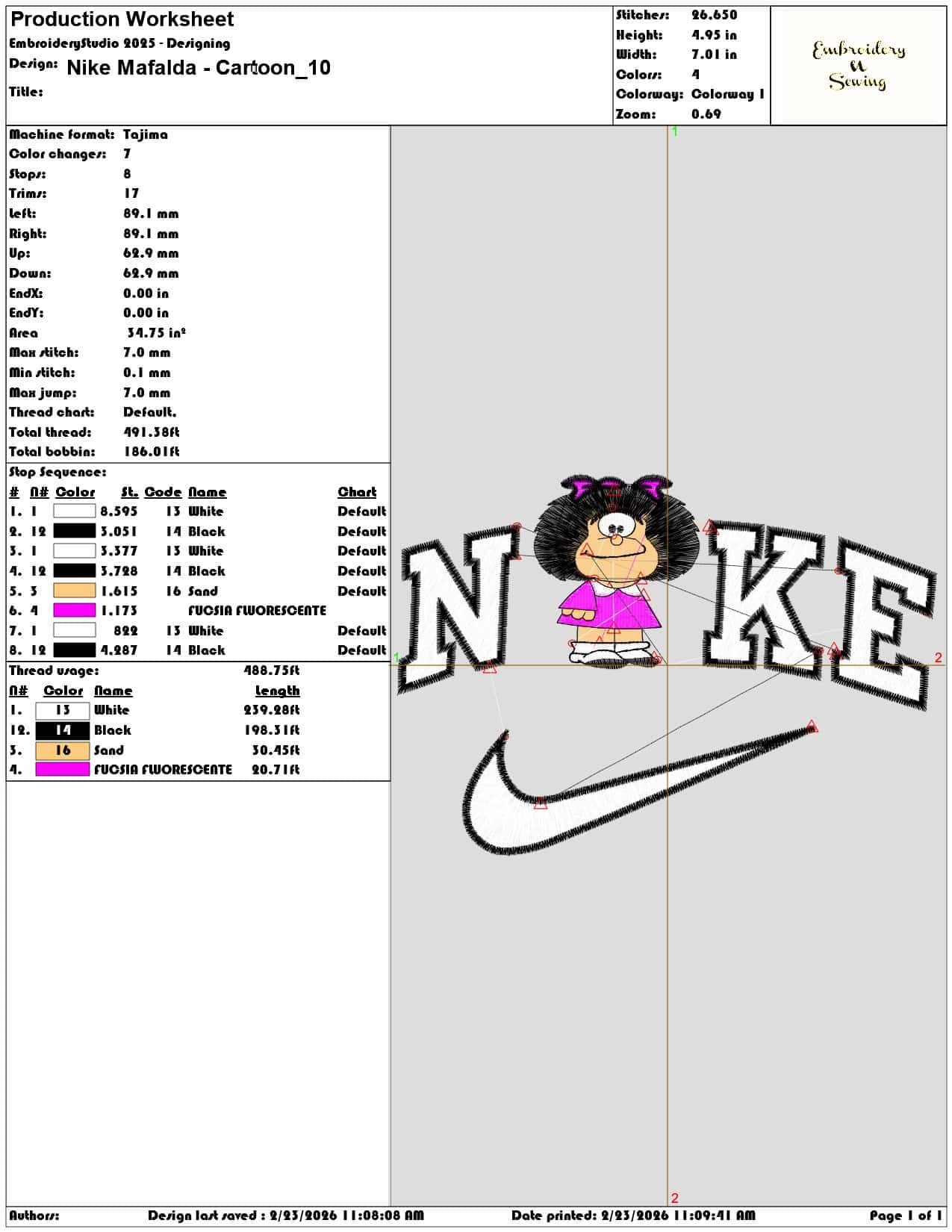 Nike Mafalda Cartoon  - Elegant embroidery design file-instant download — view 3