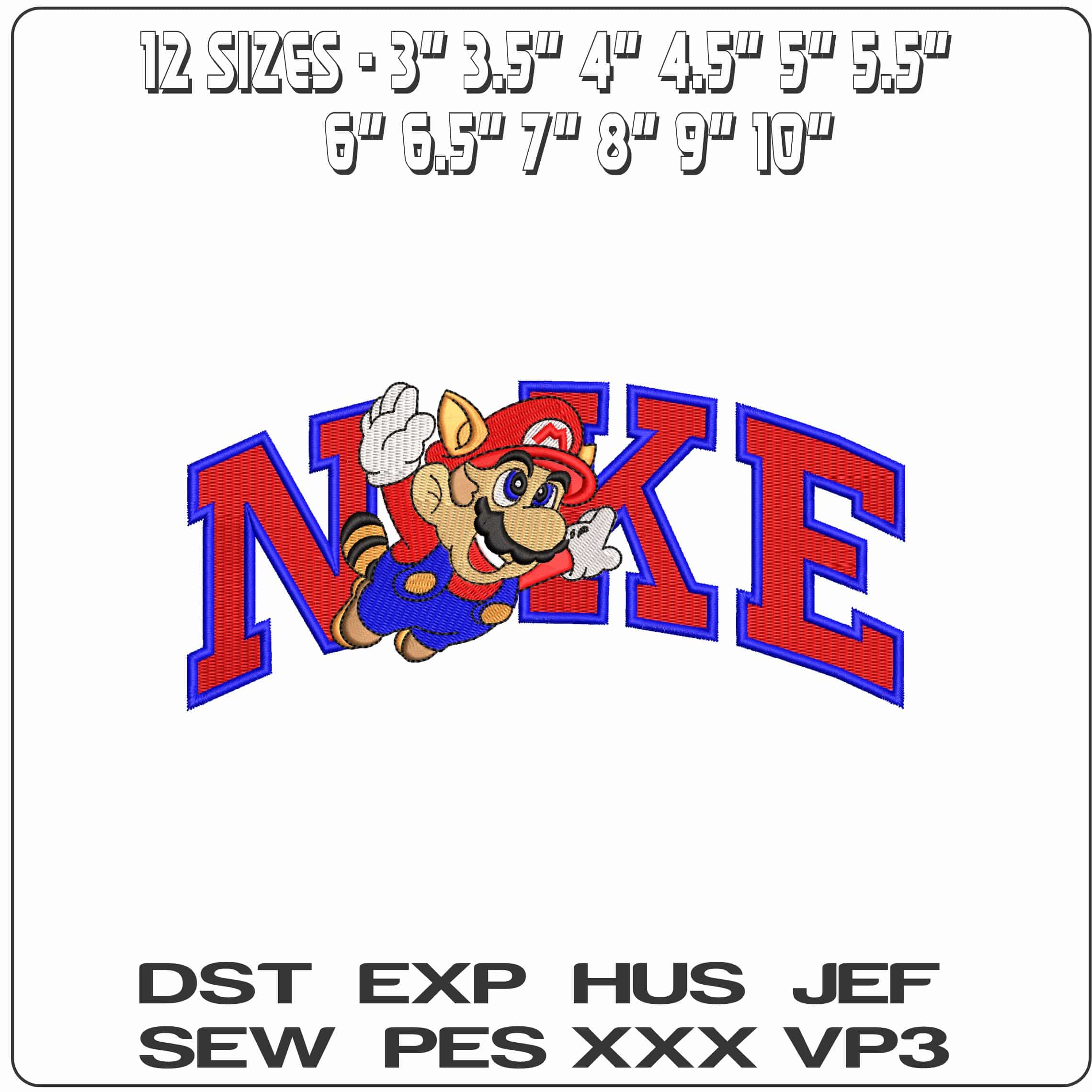 Nike Mario Flying Pose with Raccoon Tail  - Elegant embroidery design file-instant download — view 2