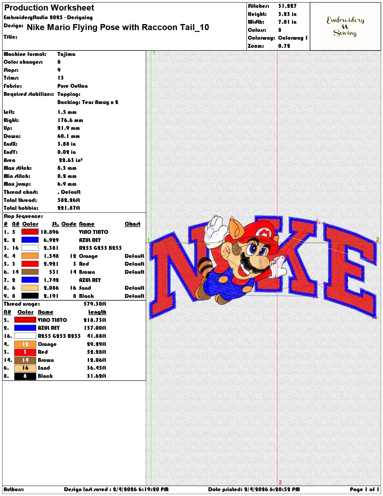 Nike Mario Flying Pose with Raccoon Tail  - Elegant embroidery design file-instant download — view 3