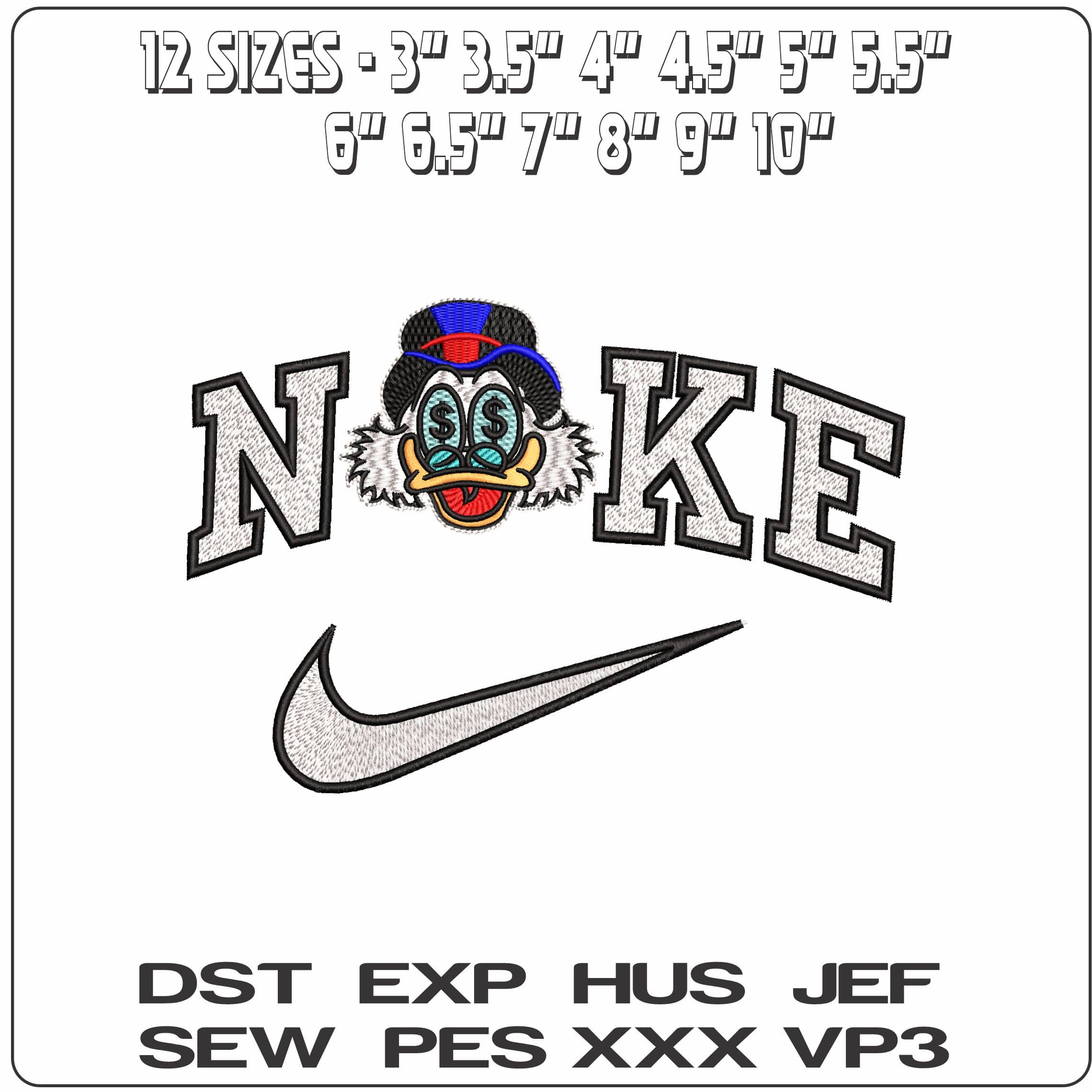 Nike McScrooge Dollars Eyes - Elegant embroidery design file-instant download — view 2