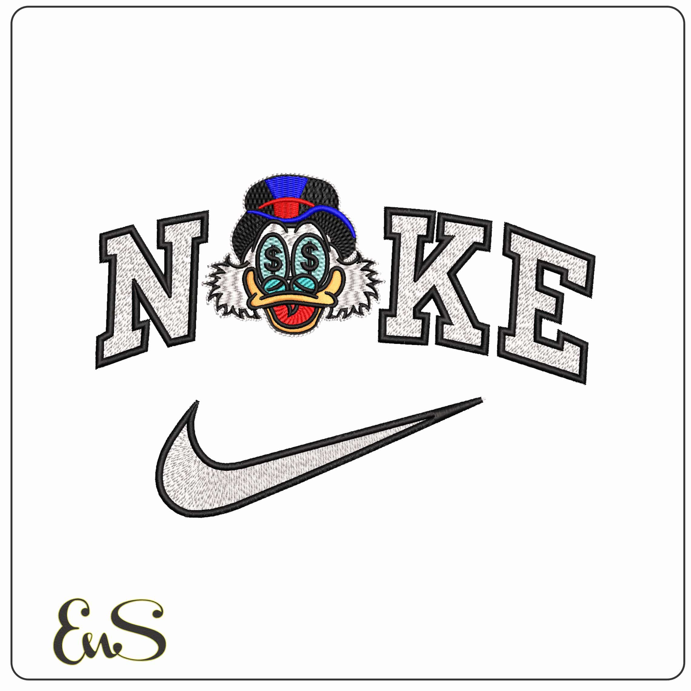 Nike McScrooge Dollars Eyes - Elegant embroidery design file-instant download