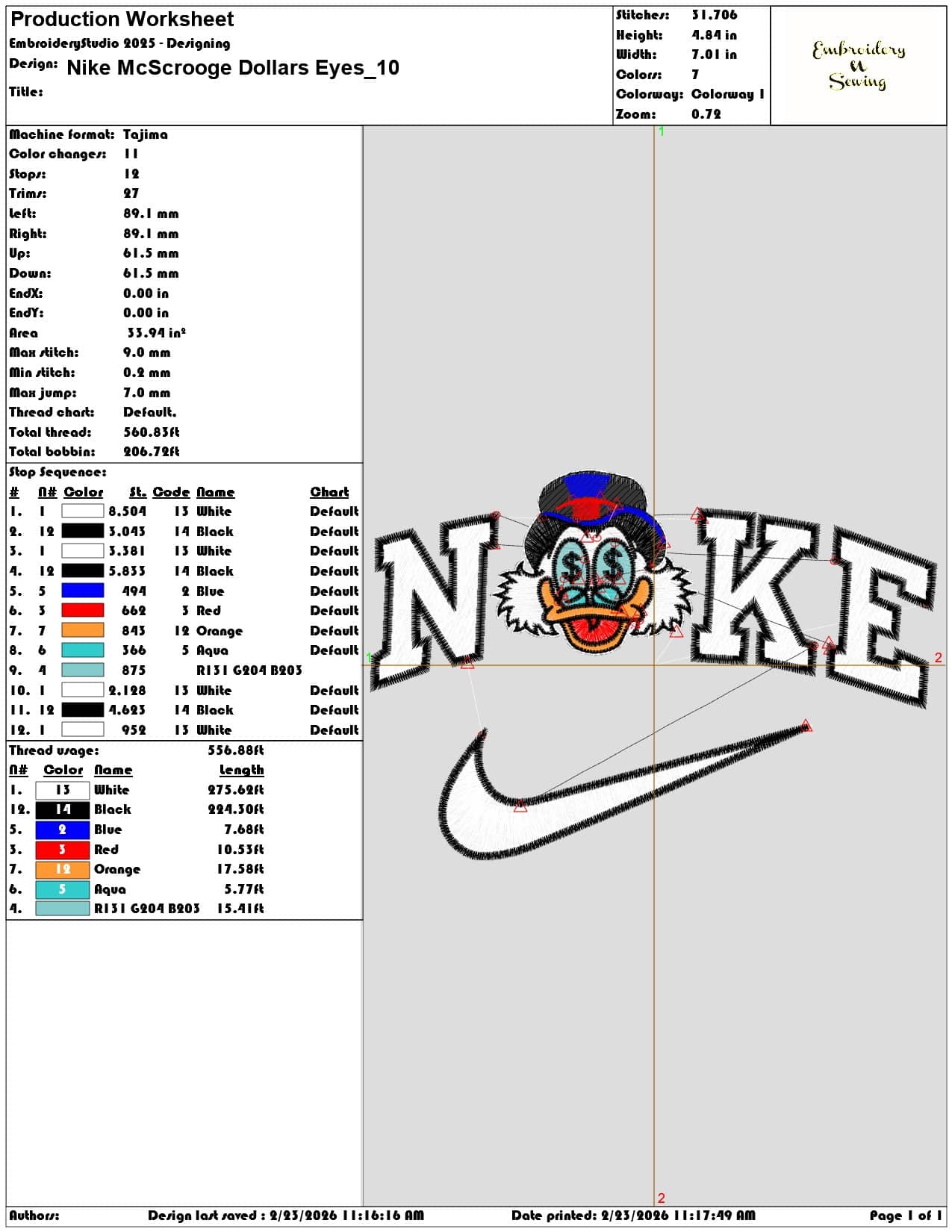 Nike McScrooge Dollars Eyes - Elegant embroidery design file-instant download — view 3
