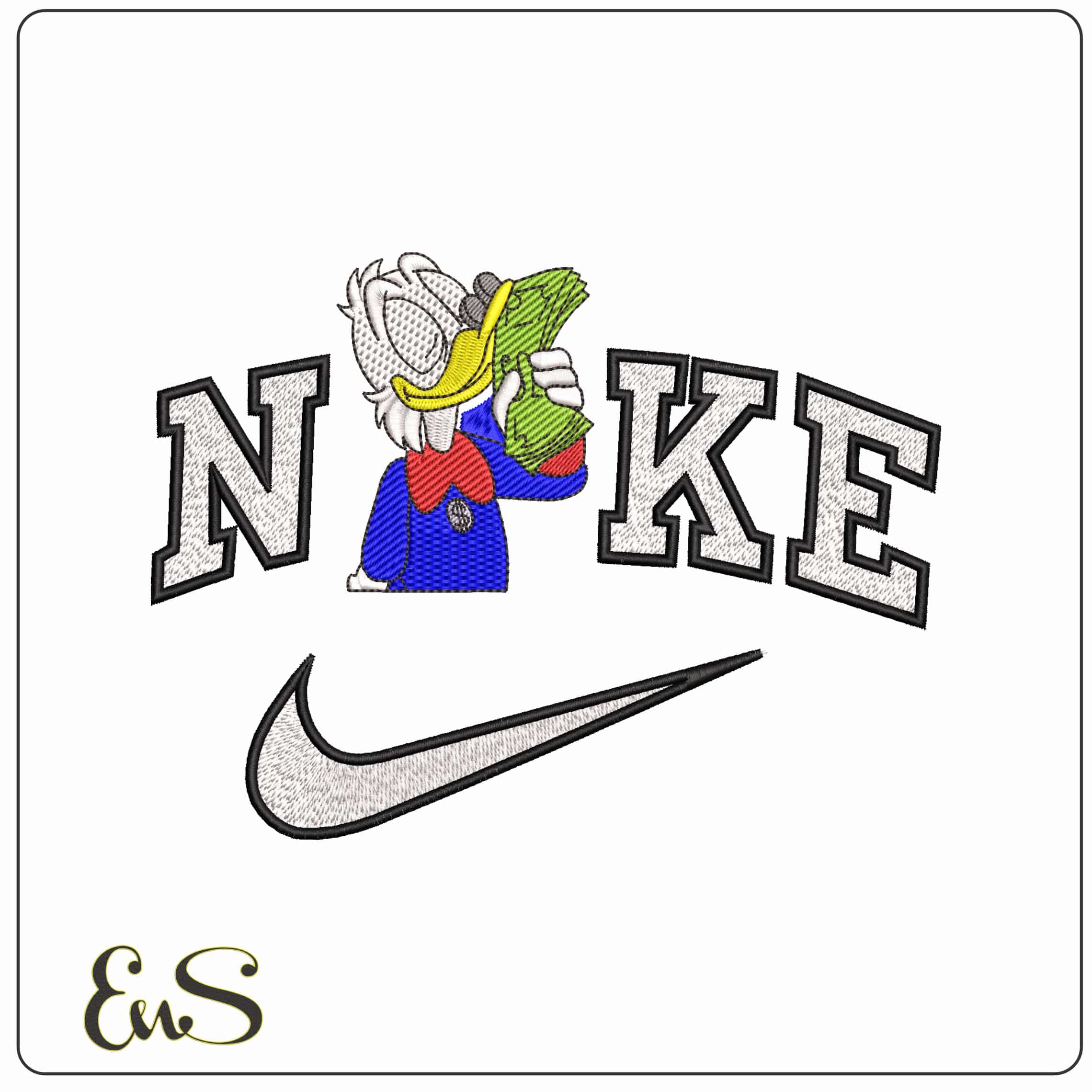 Nike McScrooge Kissing Dollars  - Elegant embroidery design file-instant download