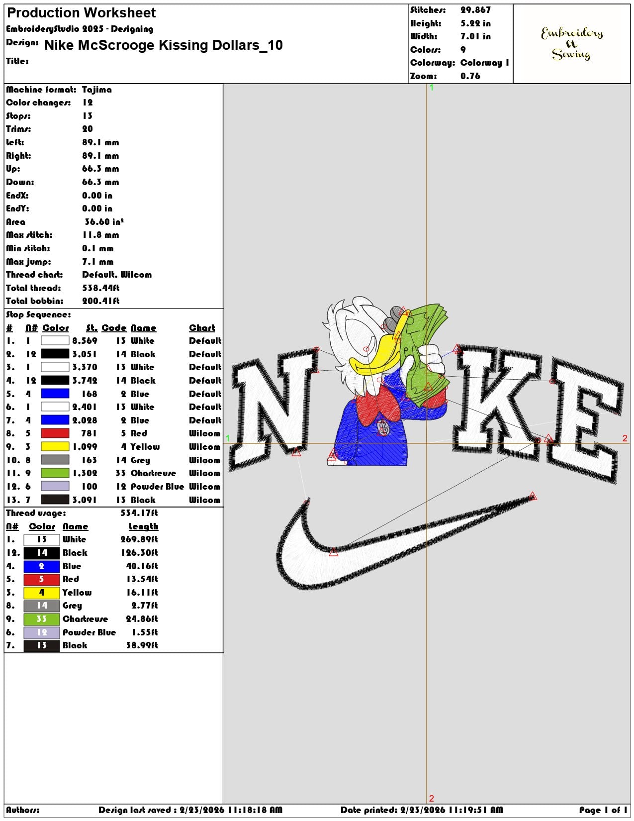 Nike McScrooge Kissing Dollars  - Elegant embroidery design file-instant download — view 3