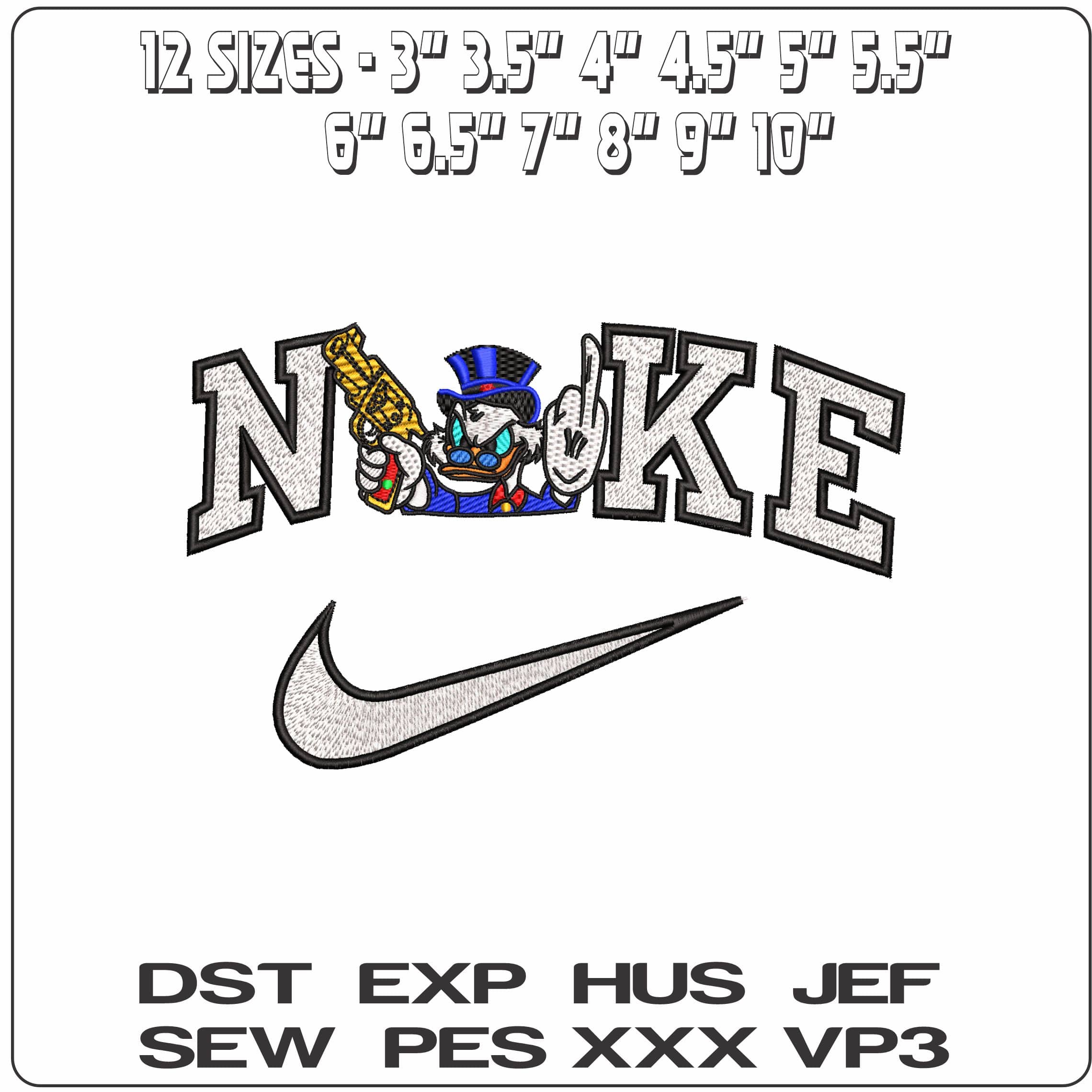 Nike McScrooge Show Finger and Gun  - Elegant embroidery design file-instant download — view 2