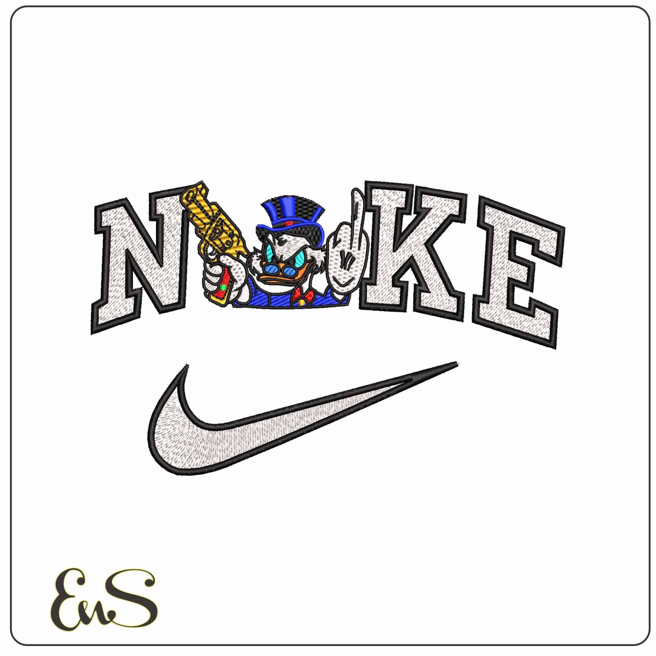 Nike McScrooge Show Finger and Gun  - Elegant embroidery design file-instant download