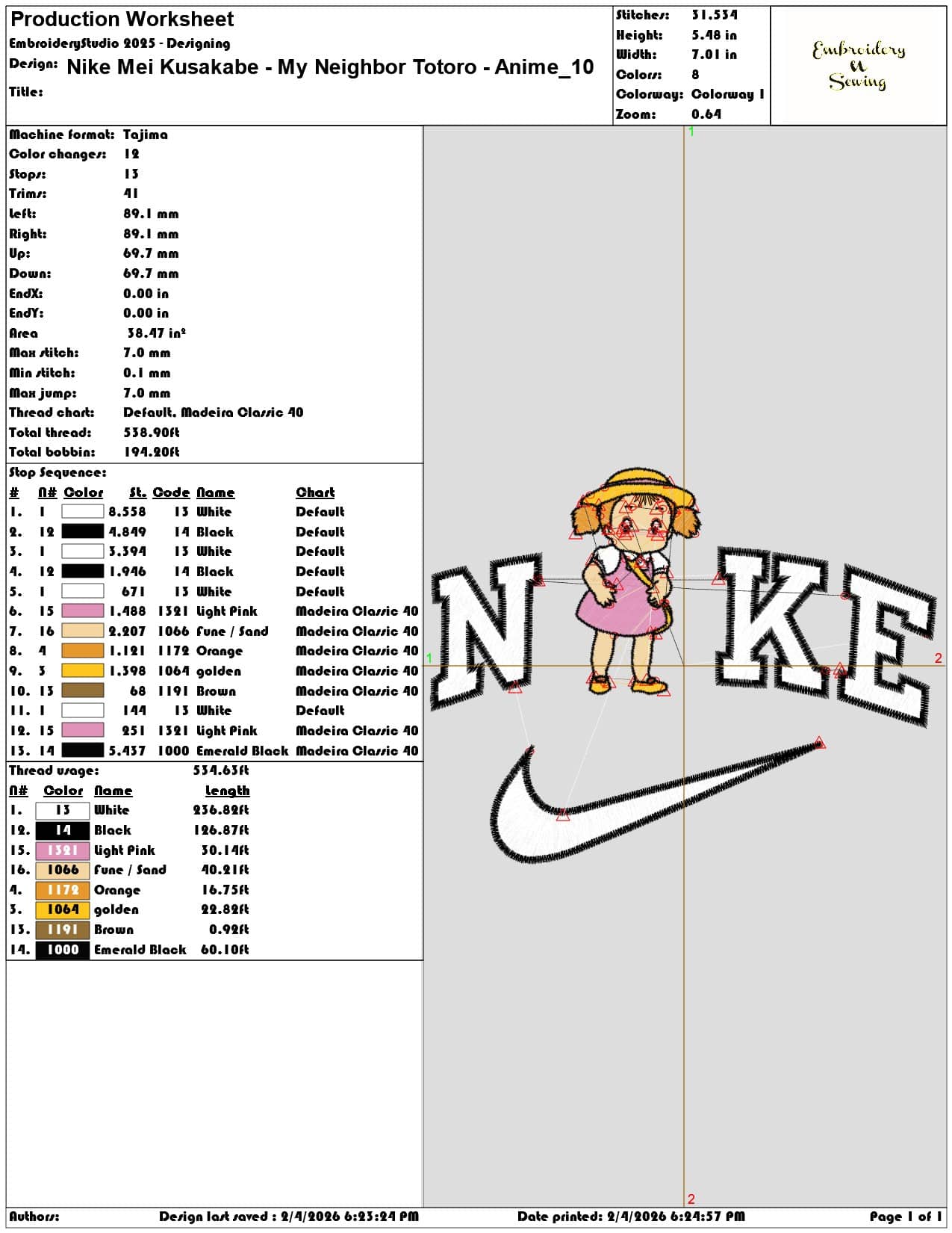Nike Mei Kusakabe My Neighbor Totoro Anime  - Elegant embroidery design file-instant download — view 3
