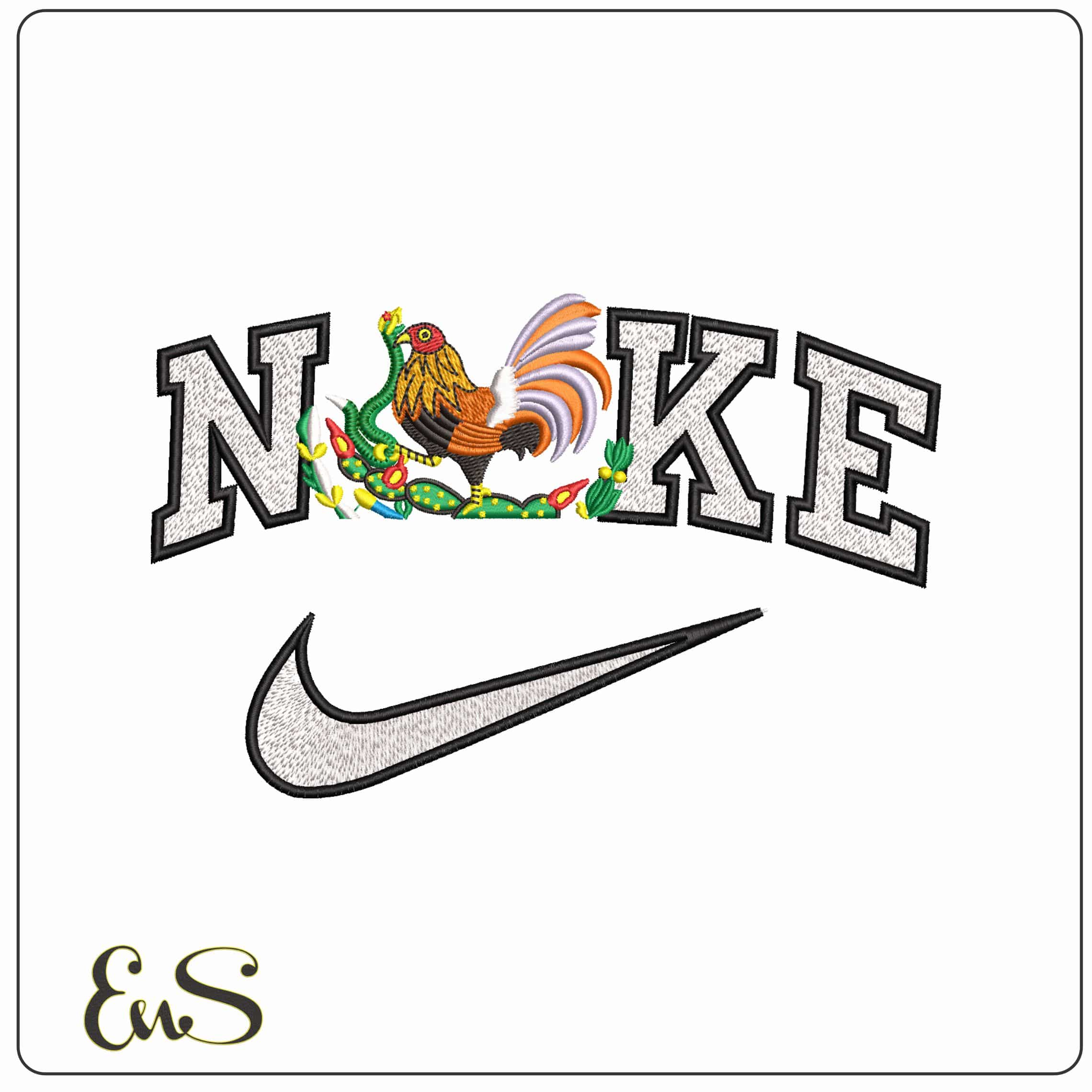 Nike Mexican Chicken Cactus  - Elegant embroidery design file-instant download