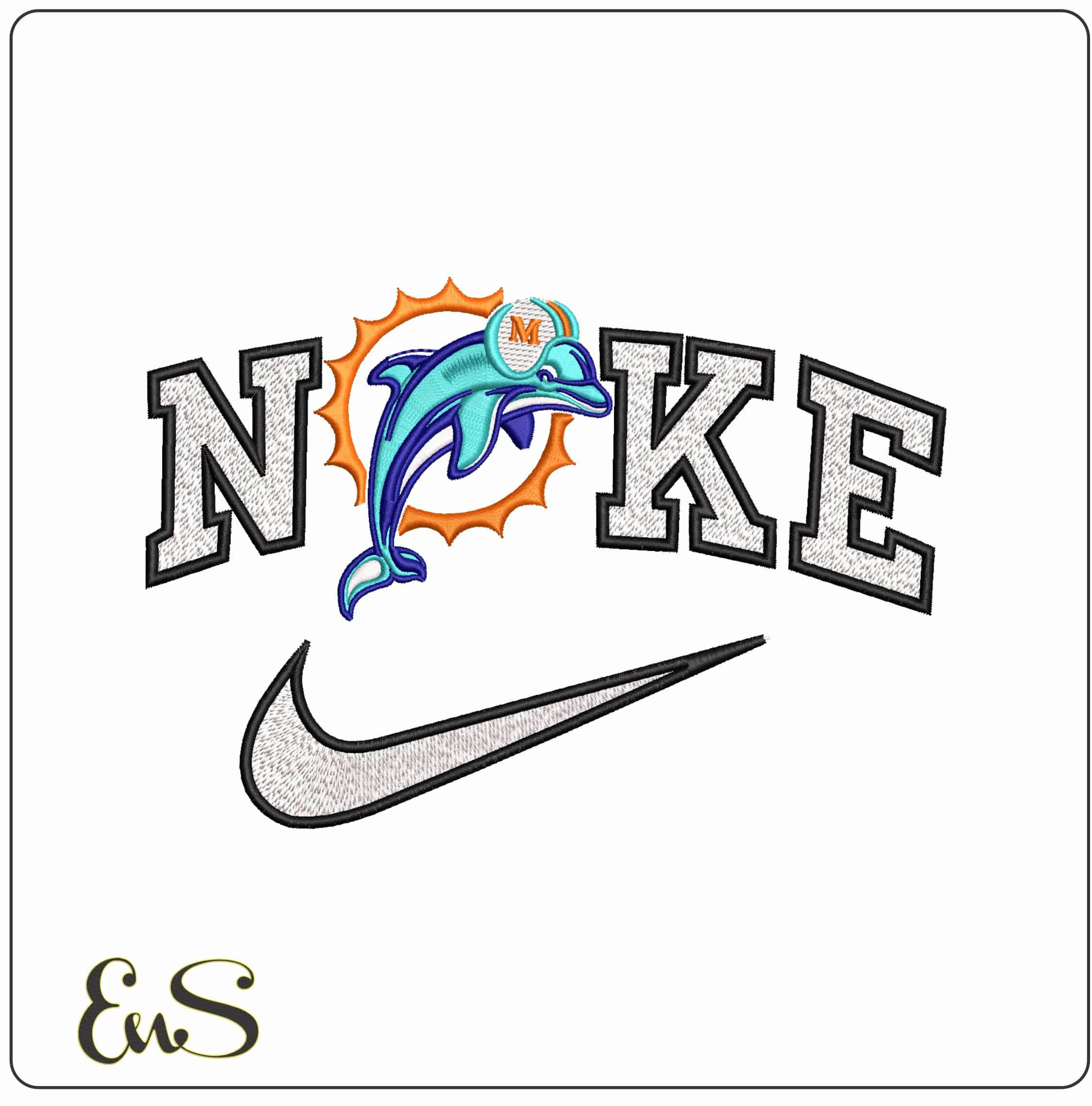 Nike Miami Dolphins with M NFL  - Elegant embroidery design file-instant download