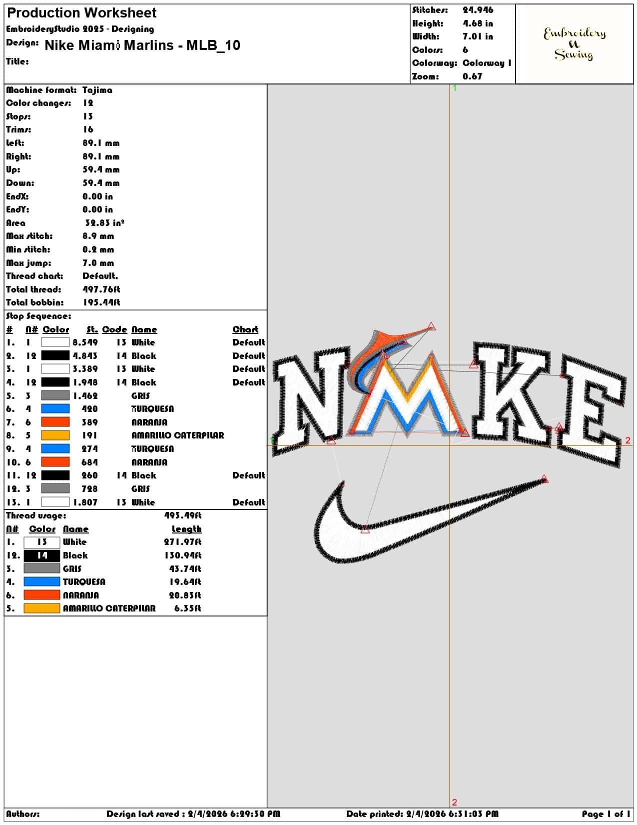 Nike Miami Marlins MLB  - Elegant embroidery design file-instant download — view 3