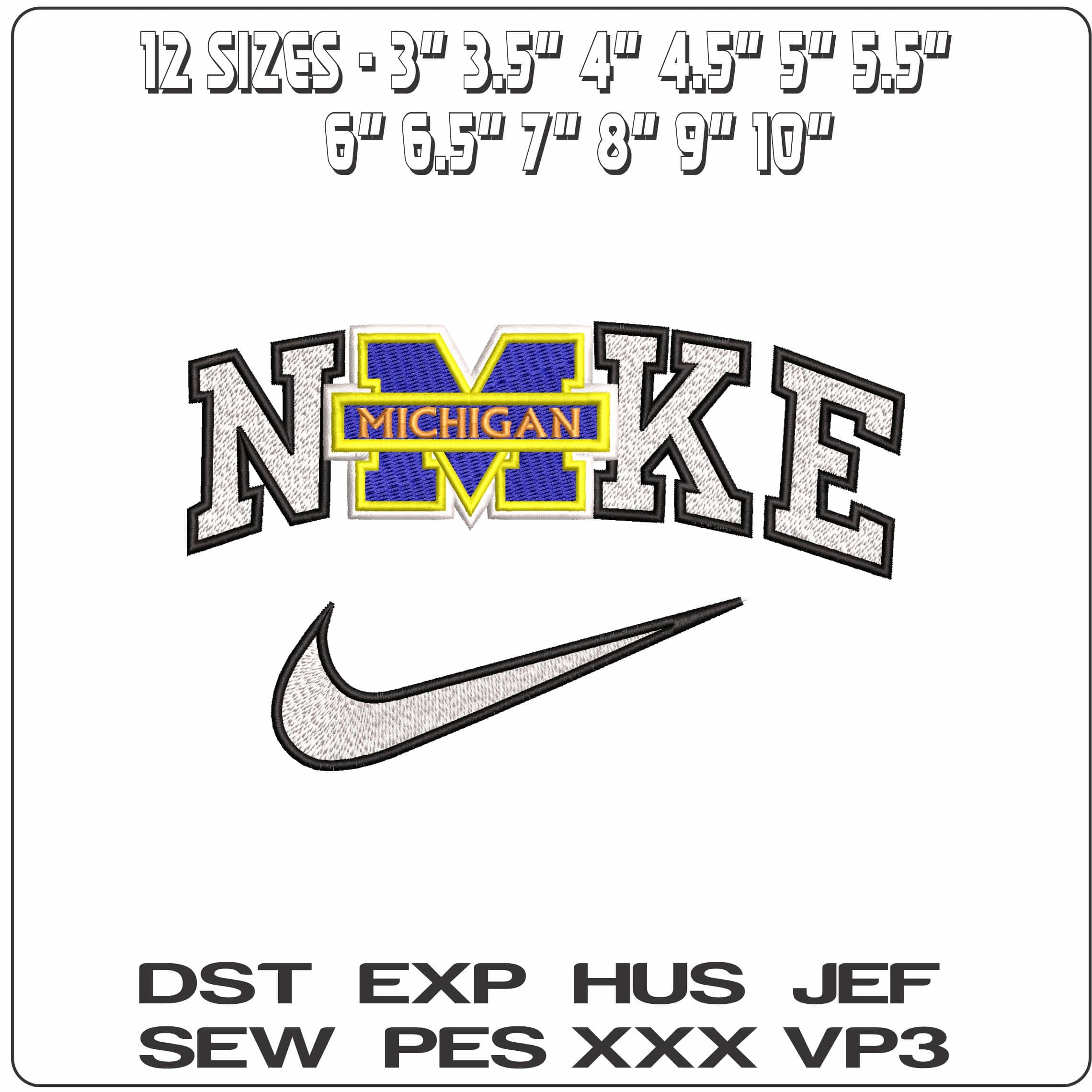 Nike Michigan University Outline College   - Elegant embroidery design file-instant download — view 2