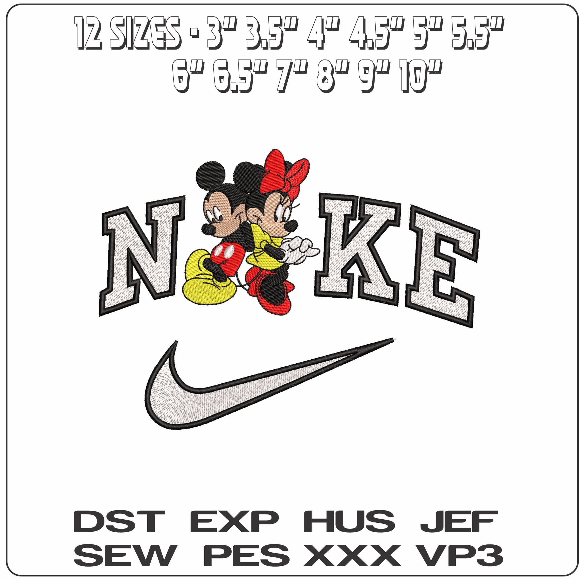 Nike Mickey and Minnie Mouse Coy together Disney   - Elegant embroidery design file-instant download — view 2
