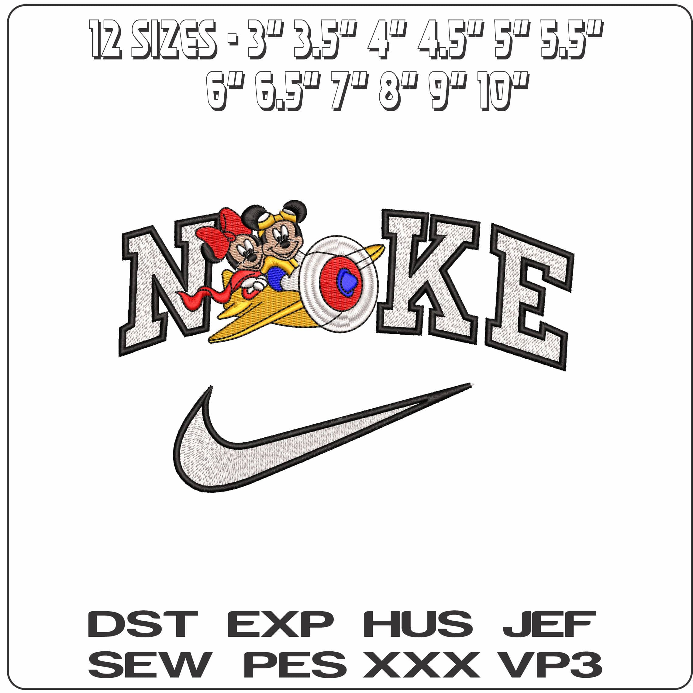 Nike Mickey and Minnie Mouse flying in Plane Disney   - Elegant embroidery design file-instant download — view 2