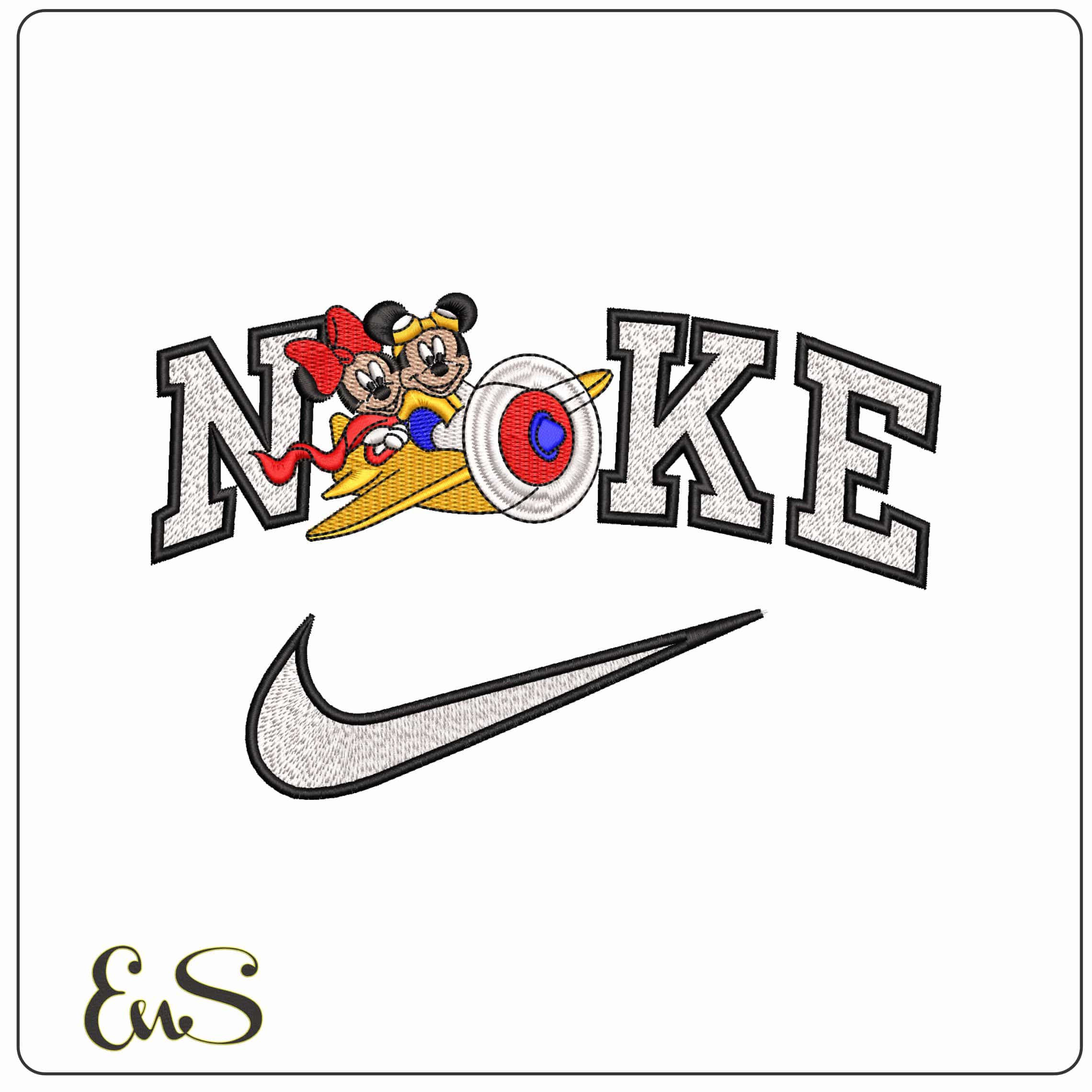 Nike Mickey and Minnie Mouse flying in Plane Disney   - Elegant embroidery design file-instant download
