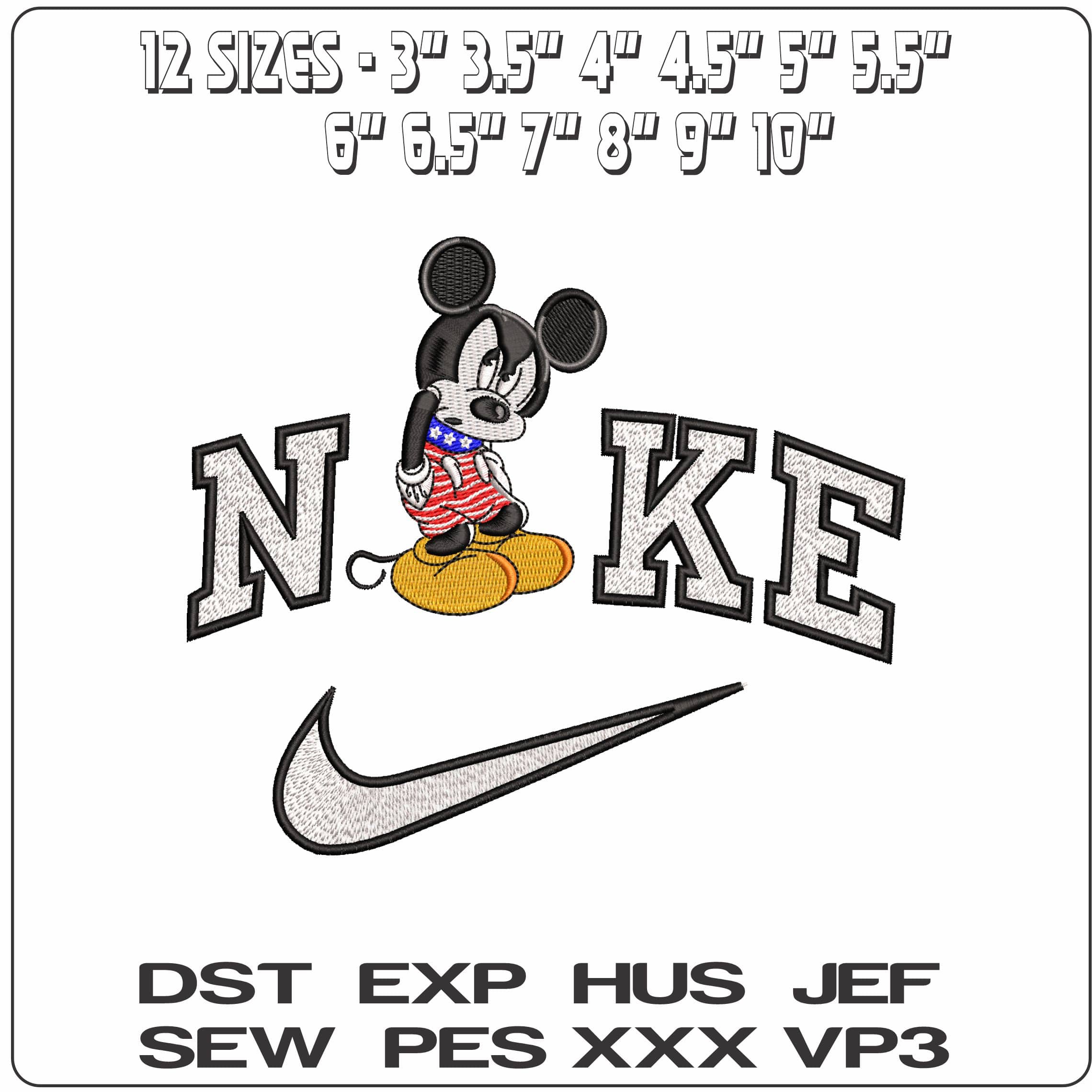 Nike Mickey and Minnie Mouse USA Flag Disney   - Elegant embroidery design file-instant download — view 2