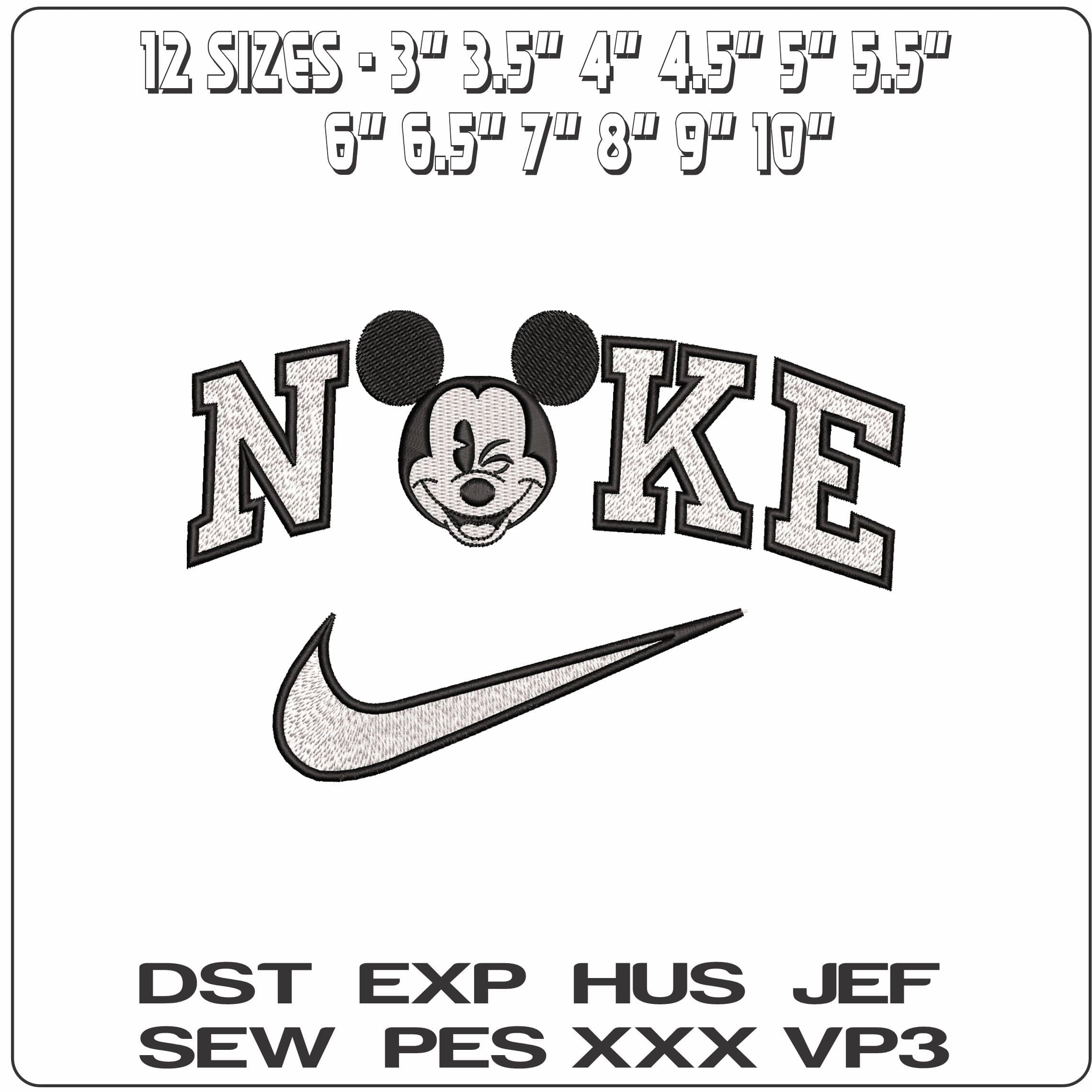 Nike Mickey Mouse Black and White Disney   - Elegant embroidery design file-instant download — view 2