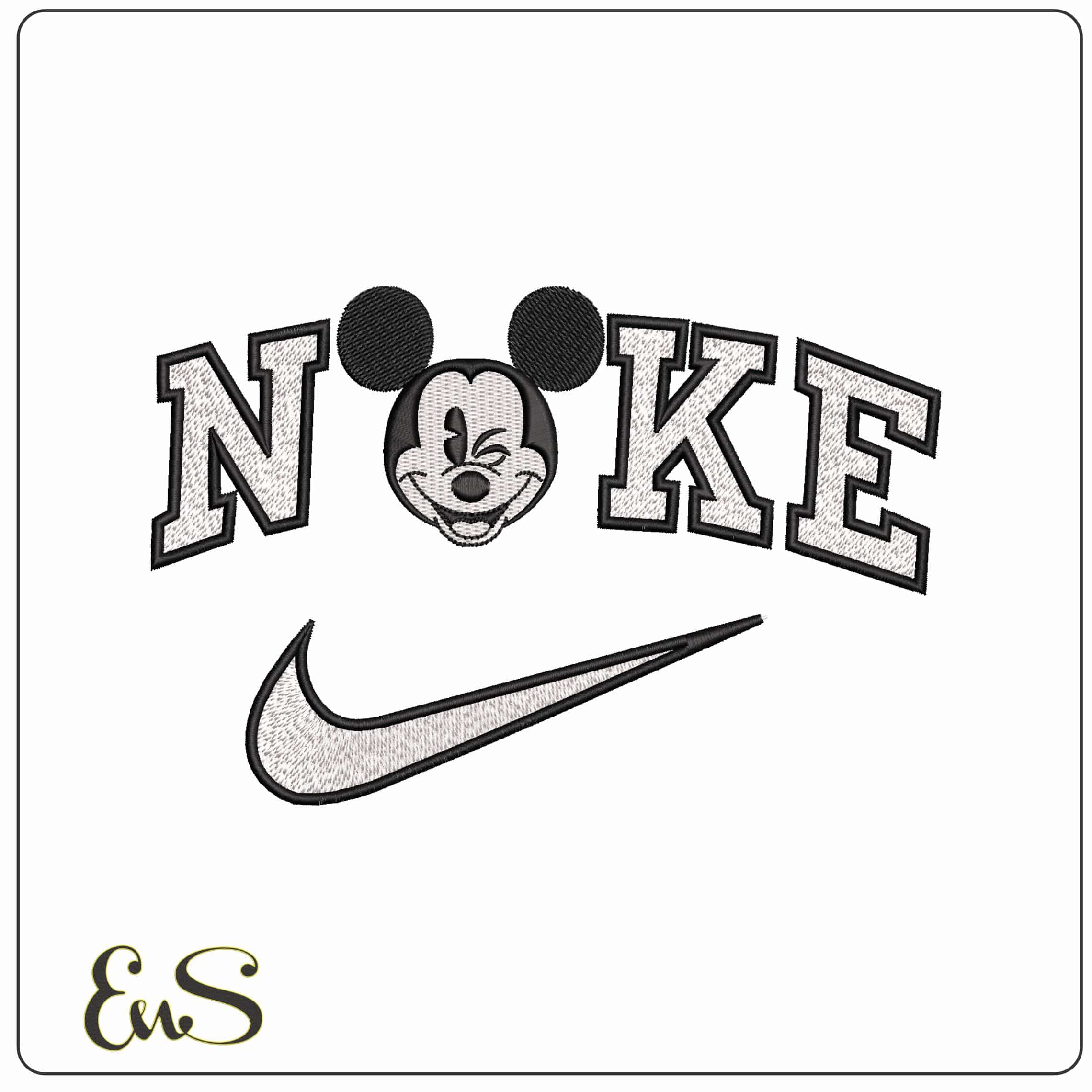 Nike Mickey Mouse Black and White Disney   - Elegant embroidery design file-instant download