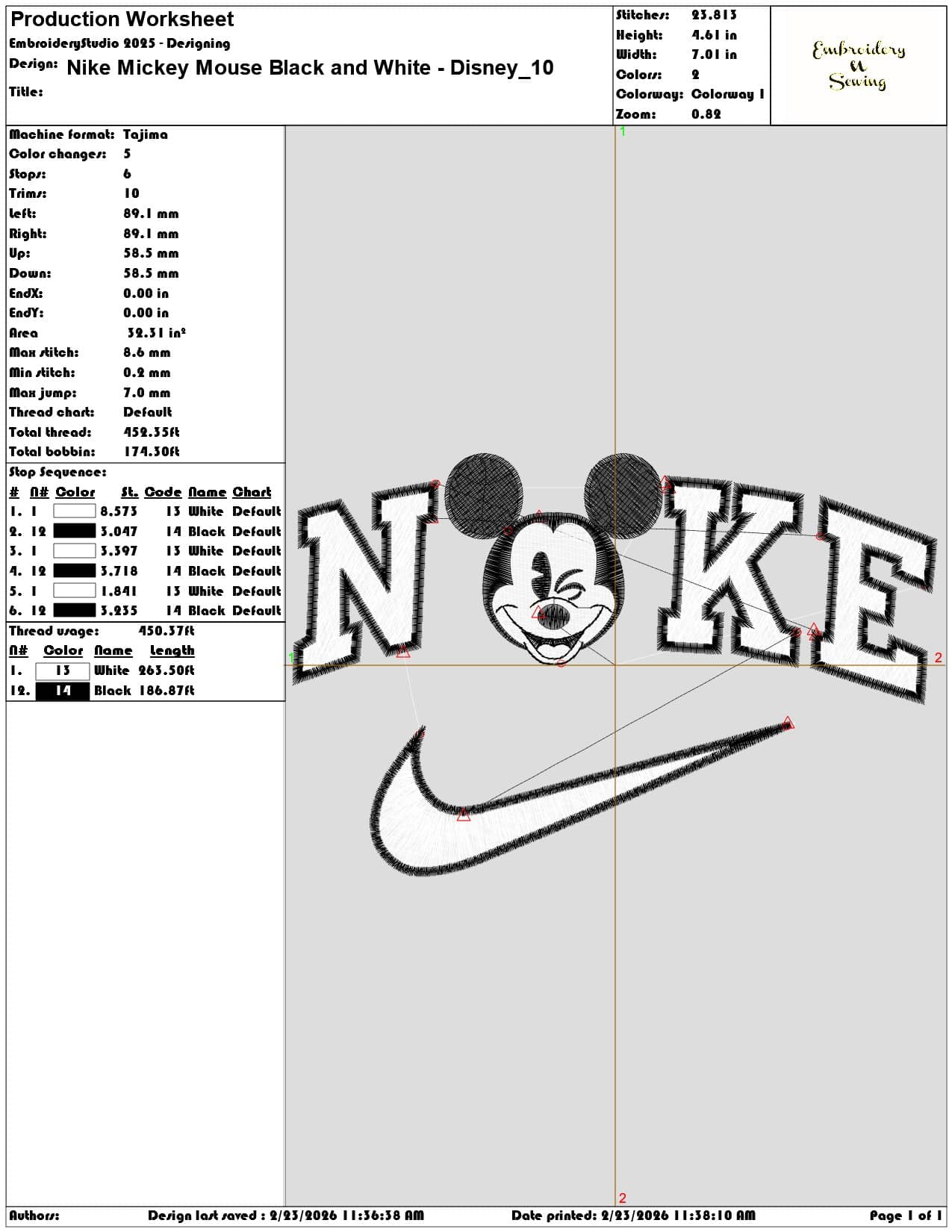 Nike Mickey Mouse Black and White Disney   - Elegant embroidery design file-instant download — view 3