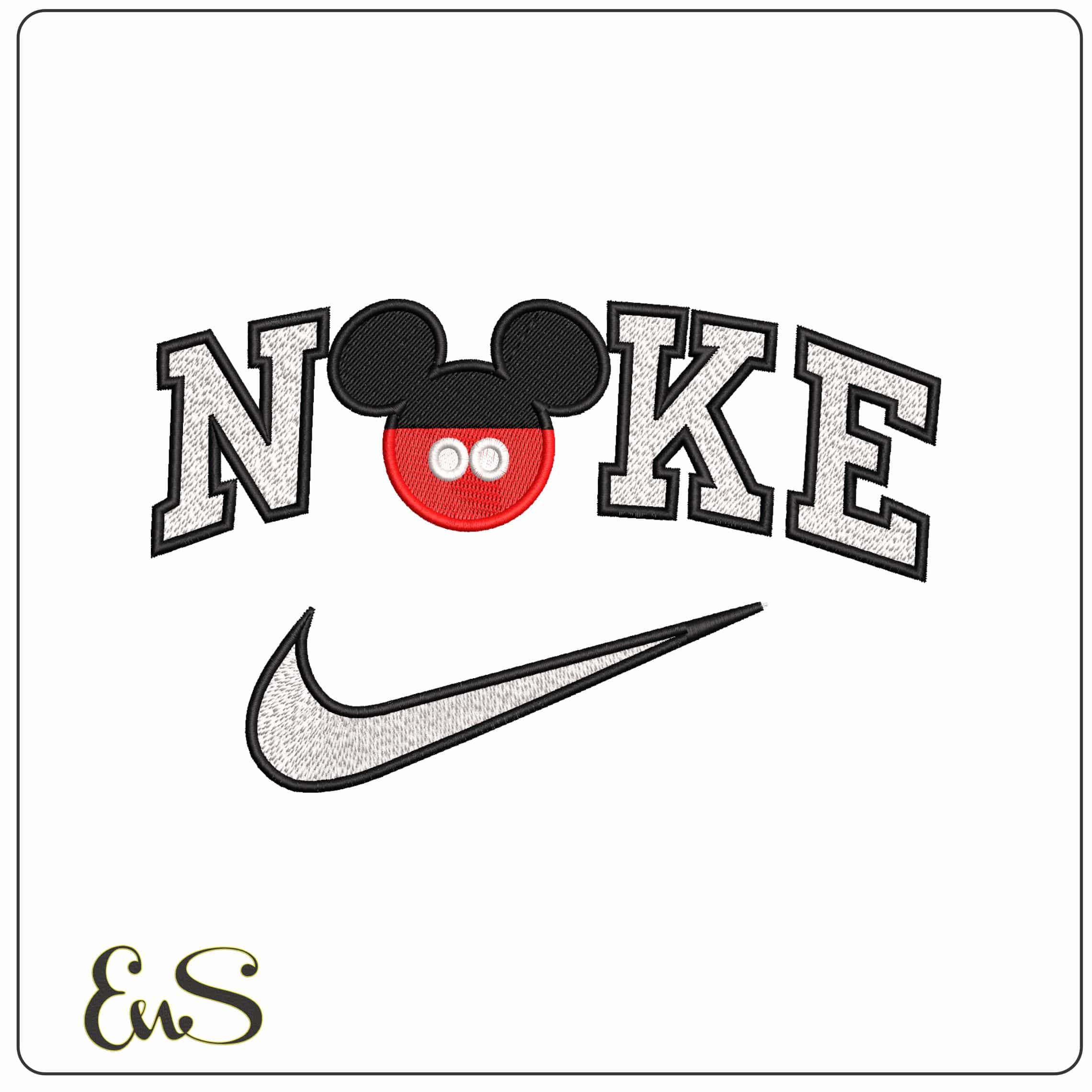 Nike Mickey Mouse Head Outline with outfit Disney   - Elegant embroidery design file-instant download
