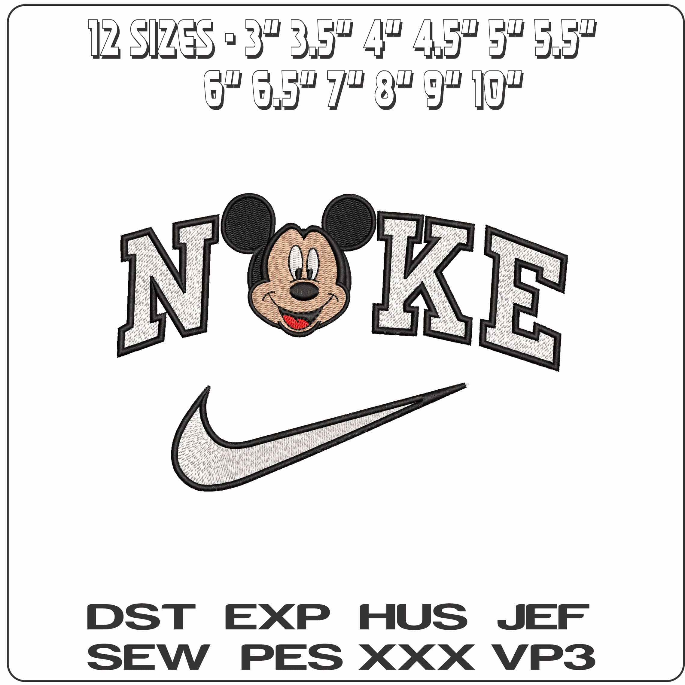 Nike Mickey Mouse Head smiling Disney   - Elegant embroidery design file-instant download — view 2