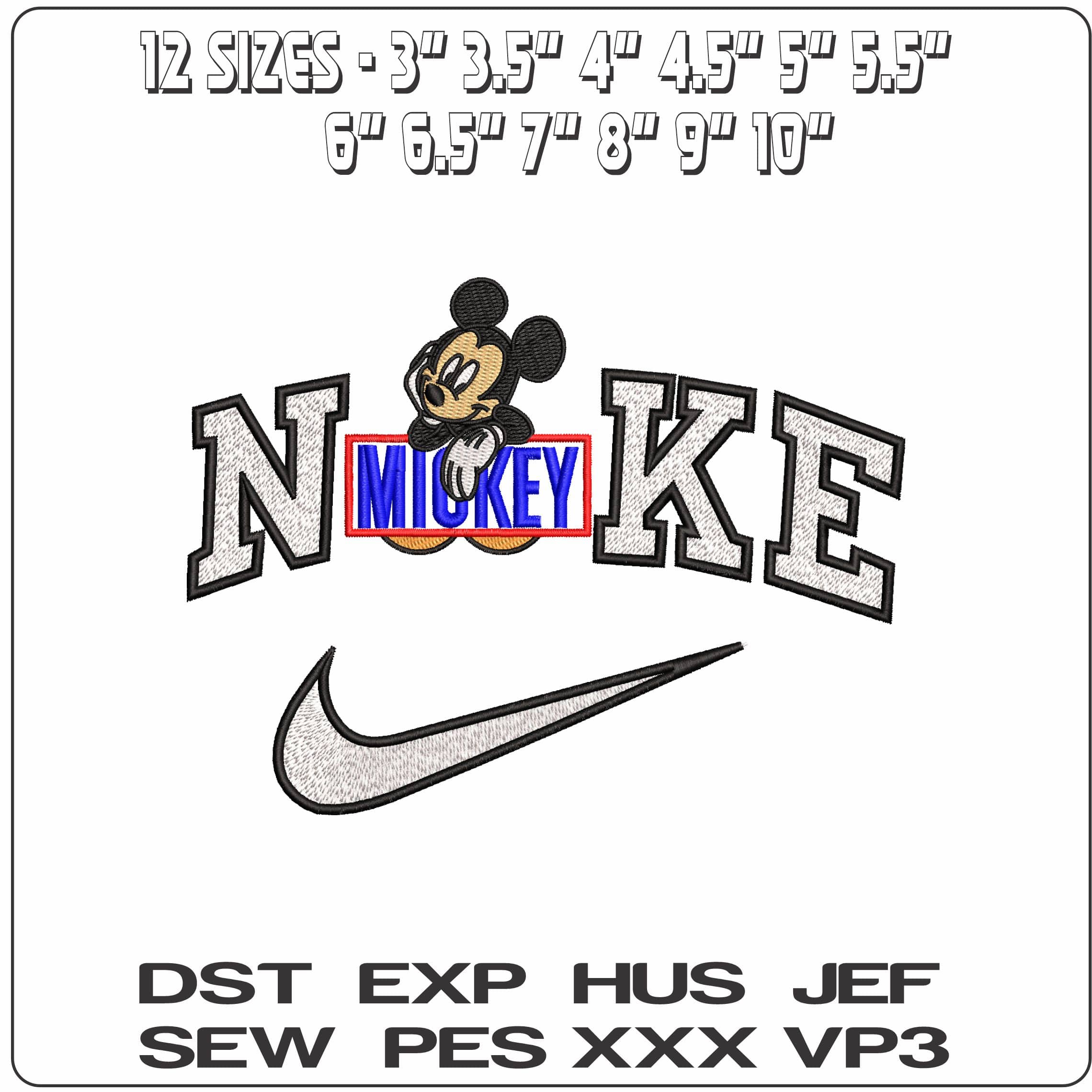 Nike Mickey Mouse looking over Mickey Sign Disney   - Elegant embroidery design file-instant download — view 2