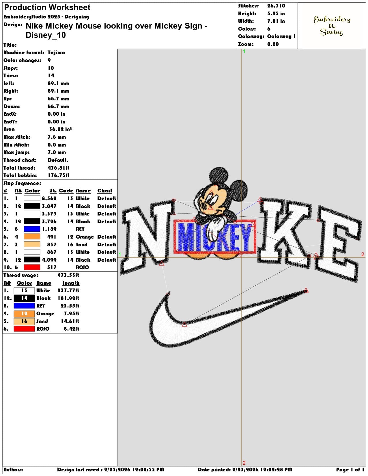 Nike Mickey Mouse looking over Mickey Sign Disney   - Elegant embroidery design file-instant download — view 3