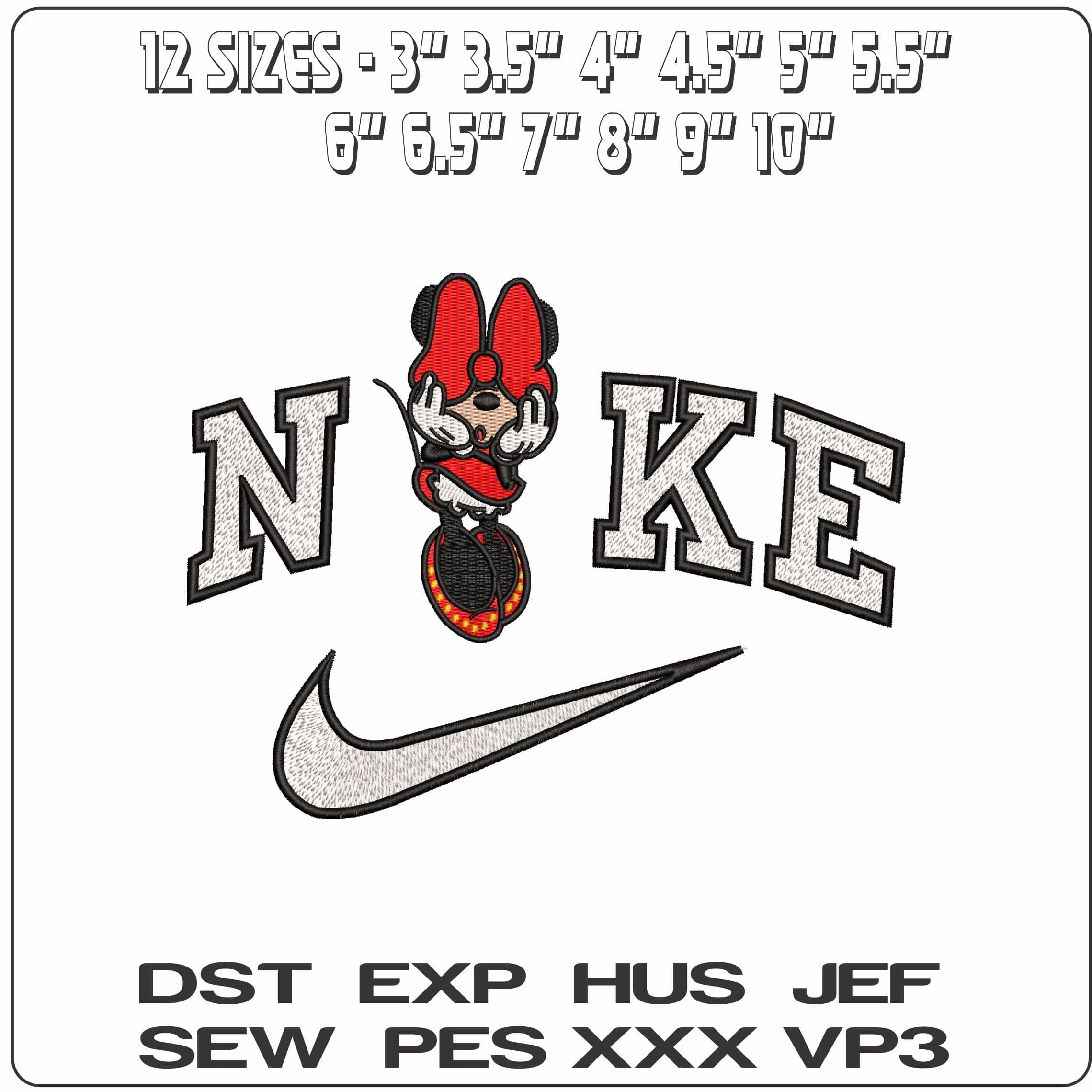 Nike Minnie Mouse Hiding behind Bow Disney   - Elegant embroidery design file-instant download — view 2