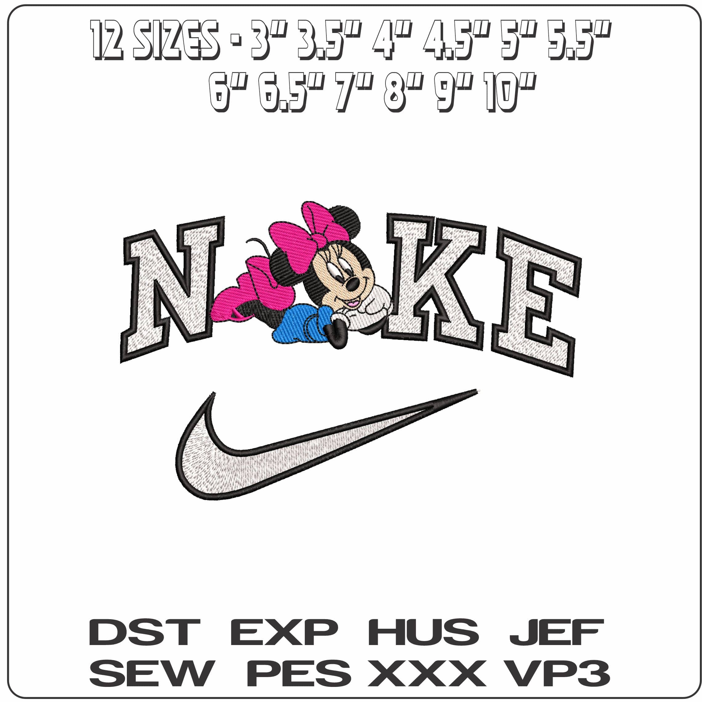 Nike Minnie Mouse Laying down Posing Disney   - Elegant embroidery design file-instant download — view 2