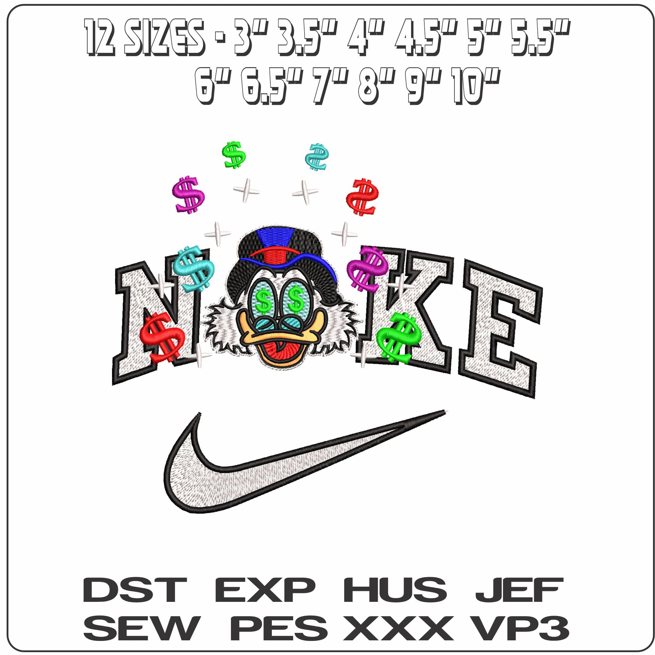 Nike Money Maker Scrooge with Dollars   - Elegant embroidery design file-instant download — view 2