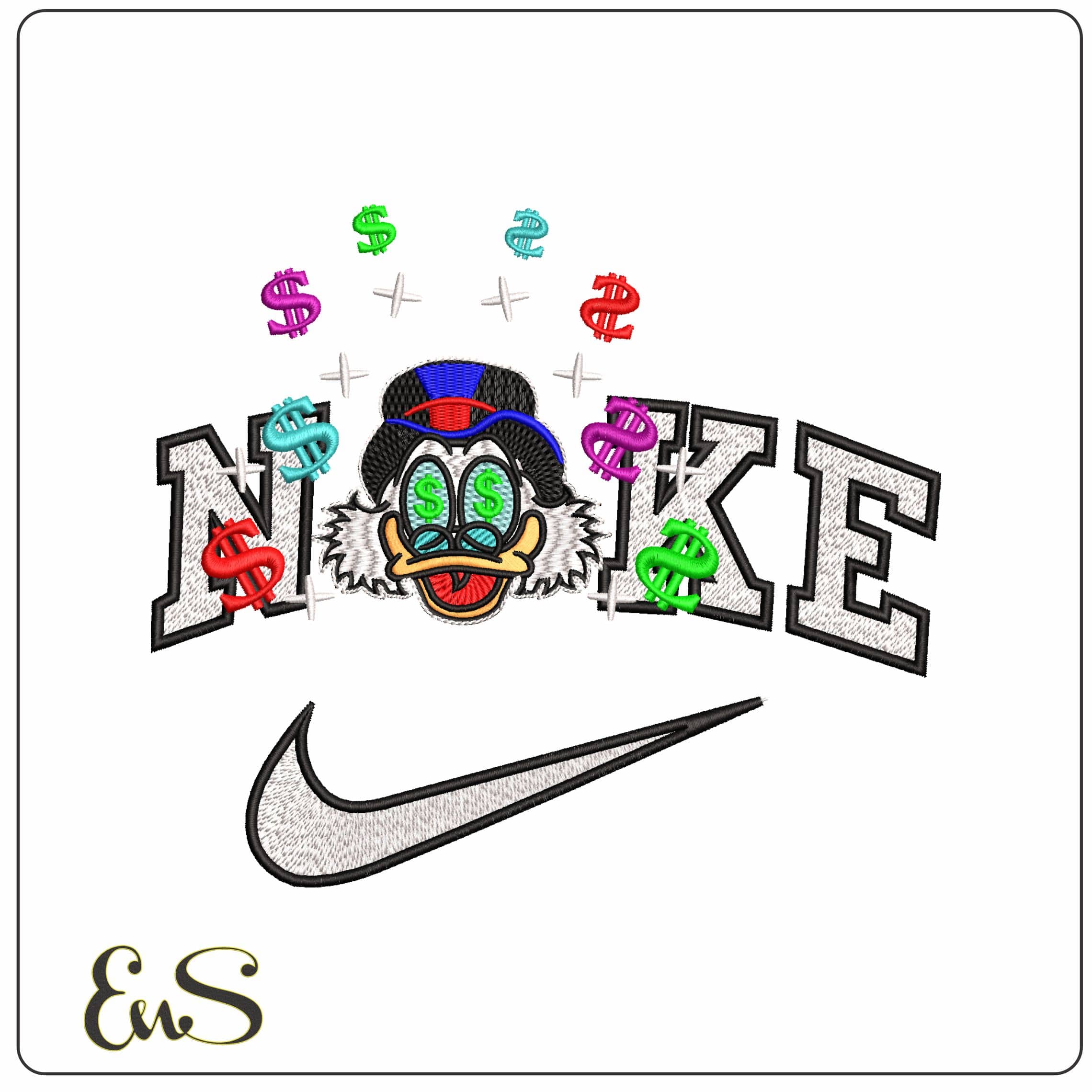 Nike Money Maker Scrooge with Dollars   - Elegant embroidery design file-instant download