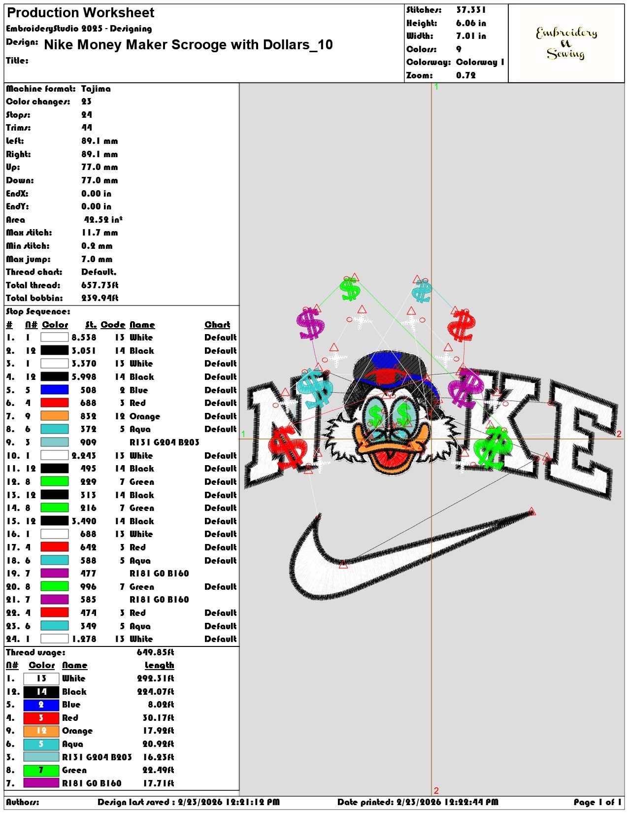 Nike Money Maker Scrooge with Dollars   - Elegant embroidery design file-instant download — view 3