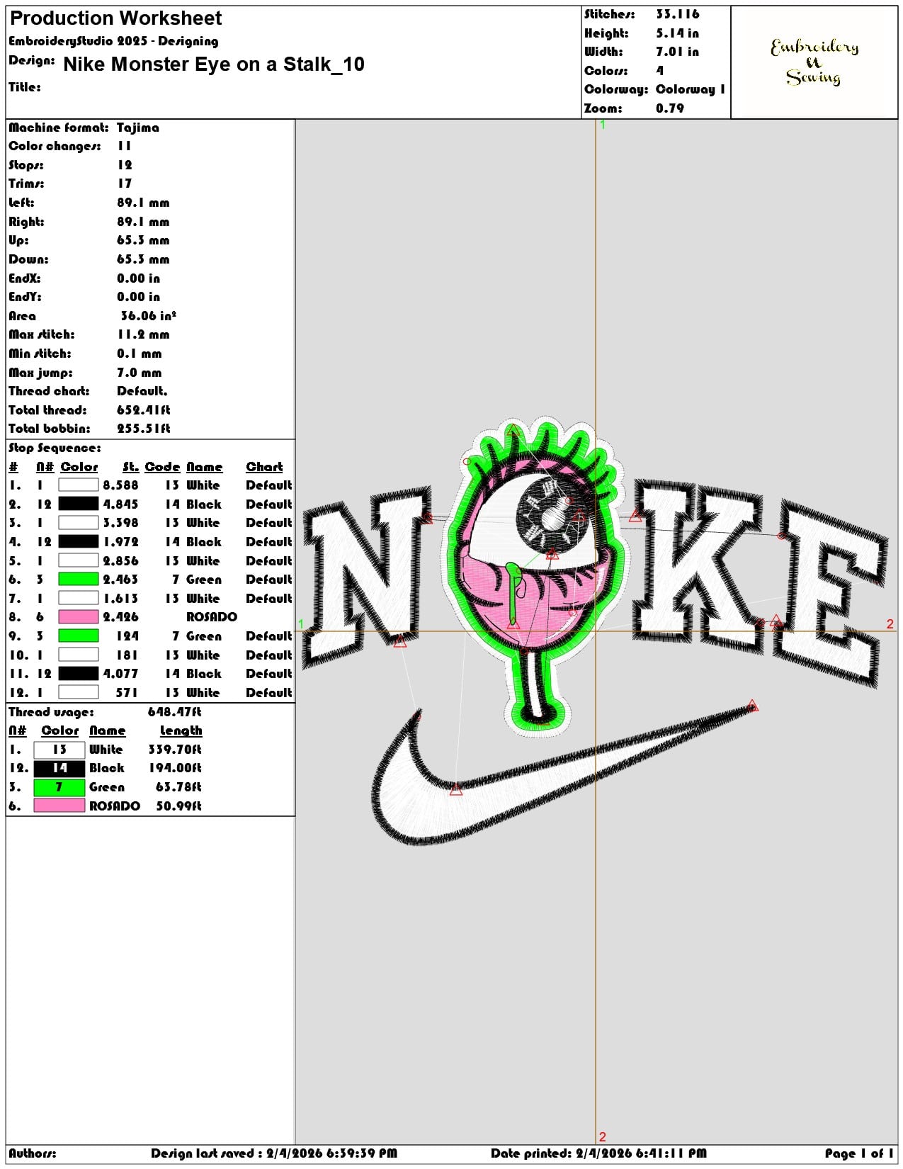 Nike Monster Eye on a Stalk   - Elegant embroidery design file-instant download — view 3