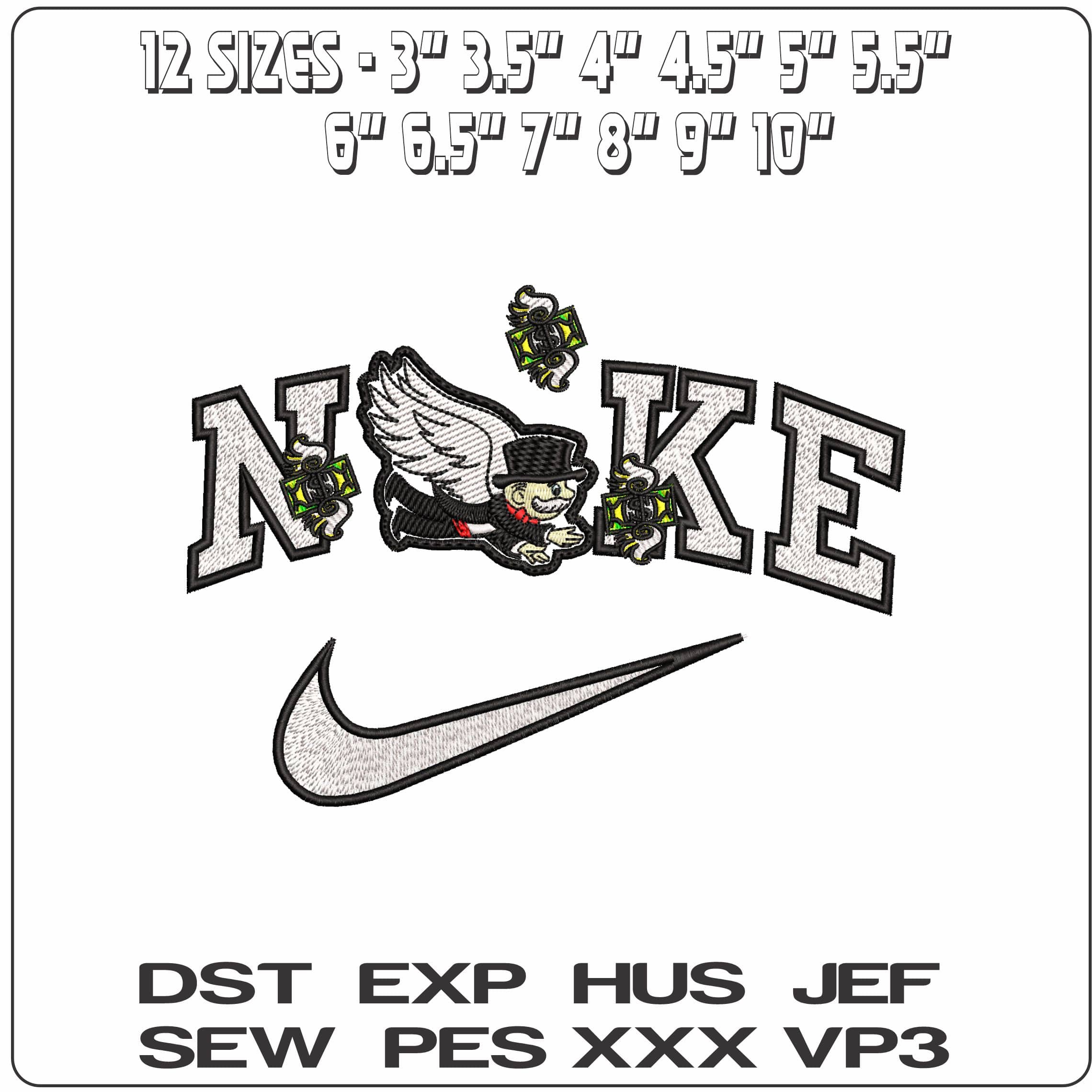 Nike Mr Monopoly Angel with Cash Angels   - Elegant embroidery design file-instant download — view 2