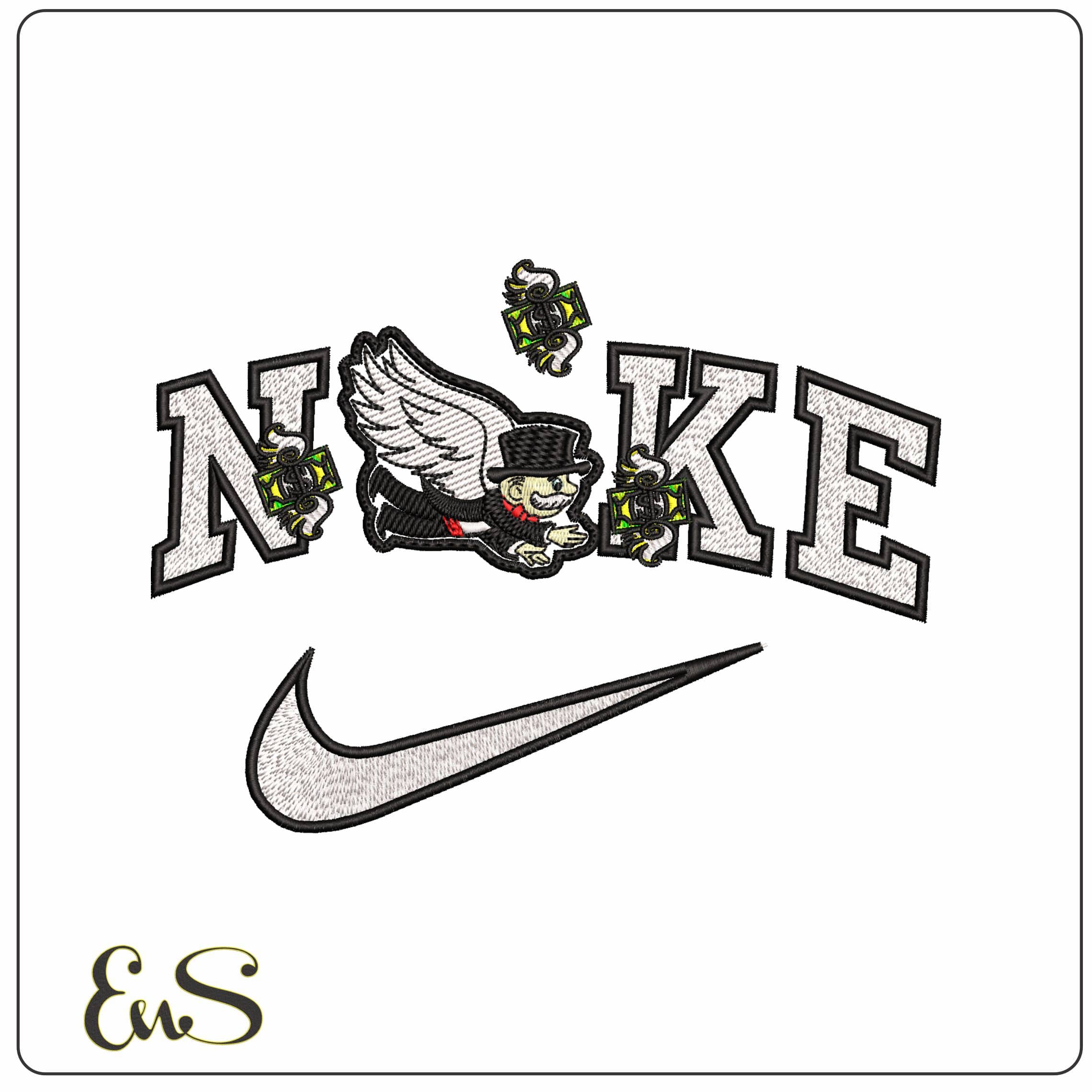 Nike Mr Monopoly Angel with Cash Angels   - Elegant embroidery design file-instant download