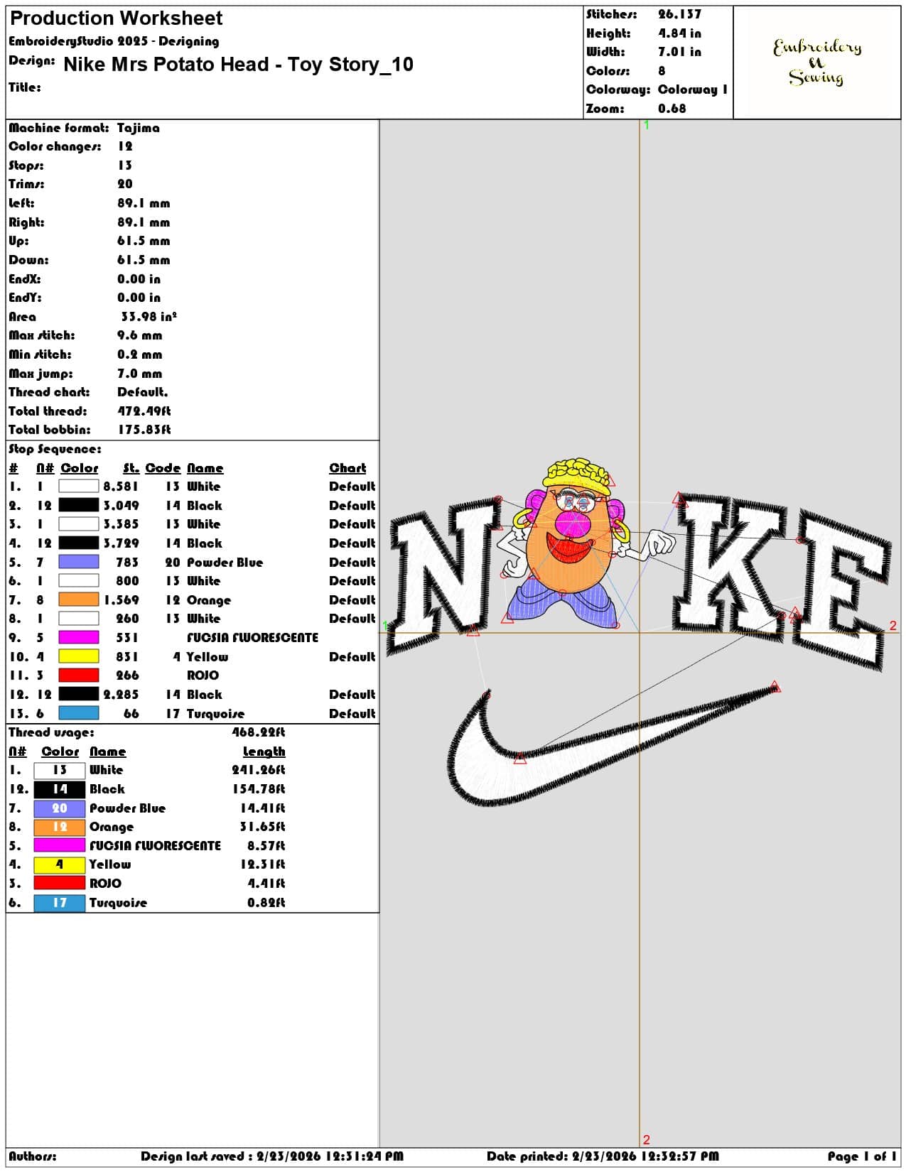 Nike Mrs Potato Head Toy Story   - Elegant embroidery design file-instant download — view 3