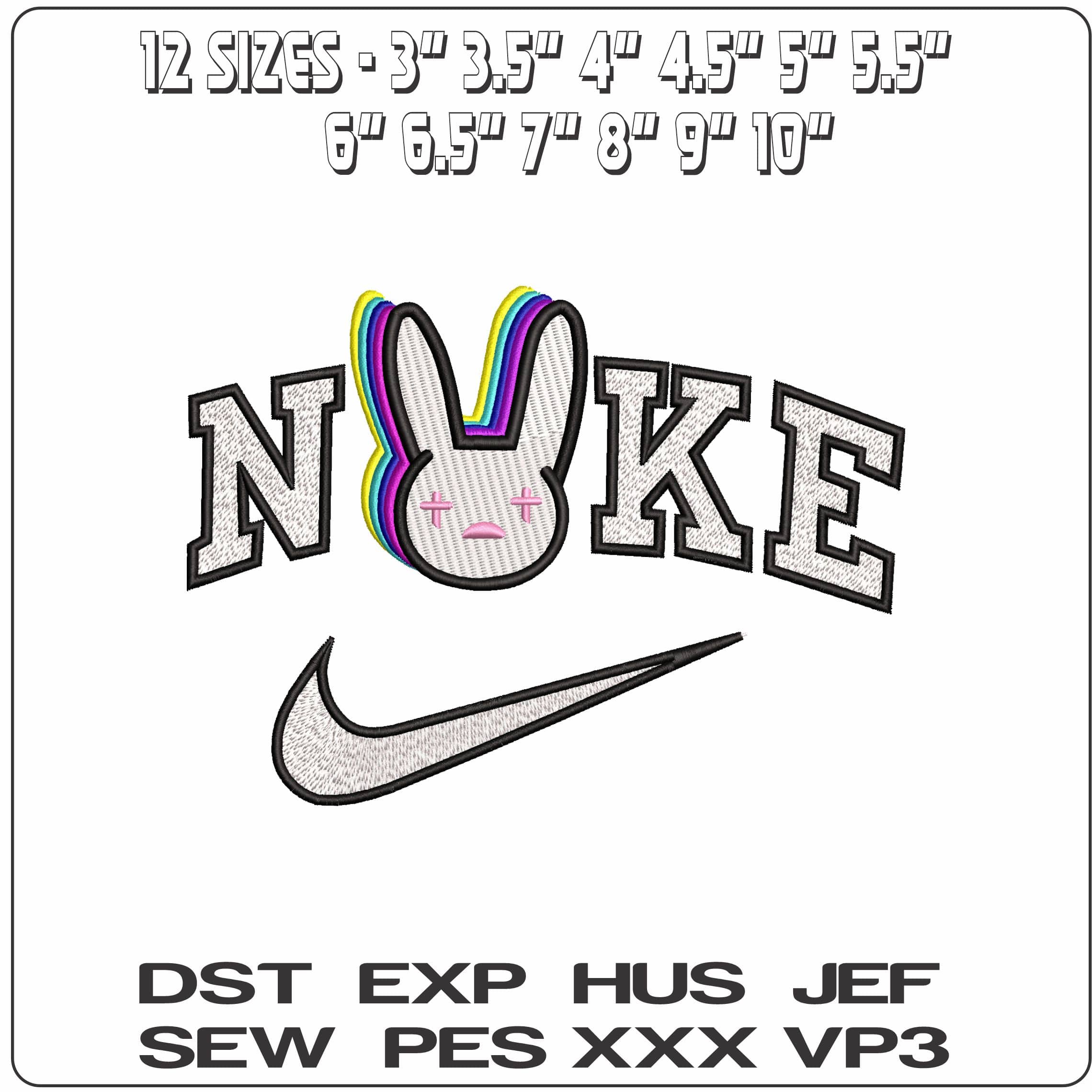 Nike Multicolored Bad Bunny   - Elegant embroidery design file-instant download — view 2