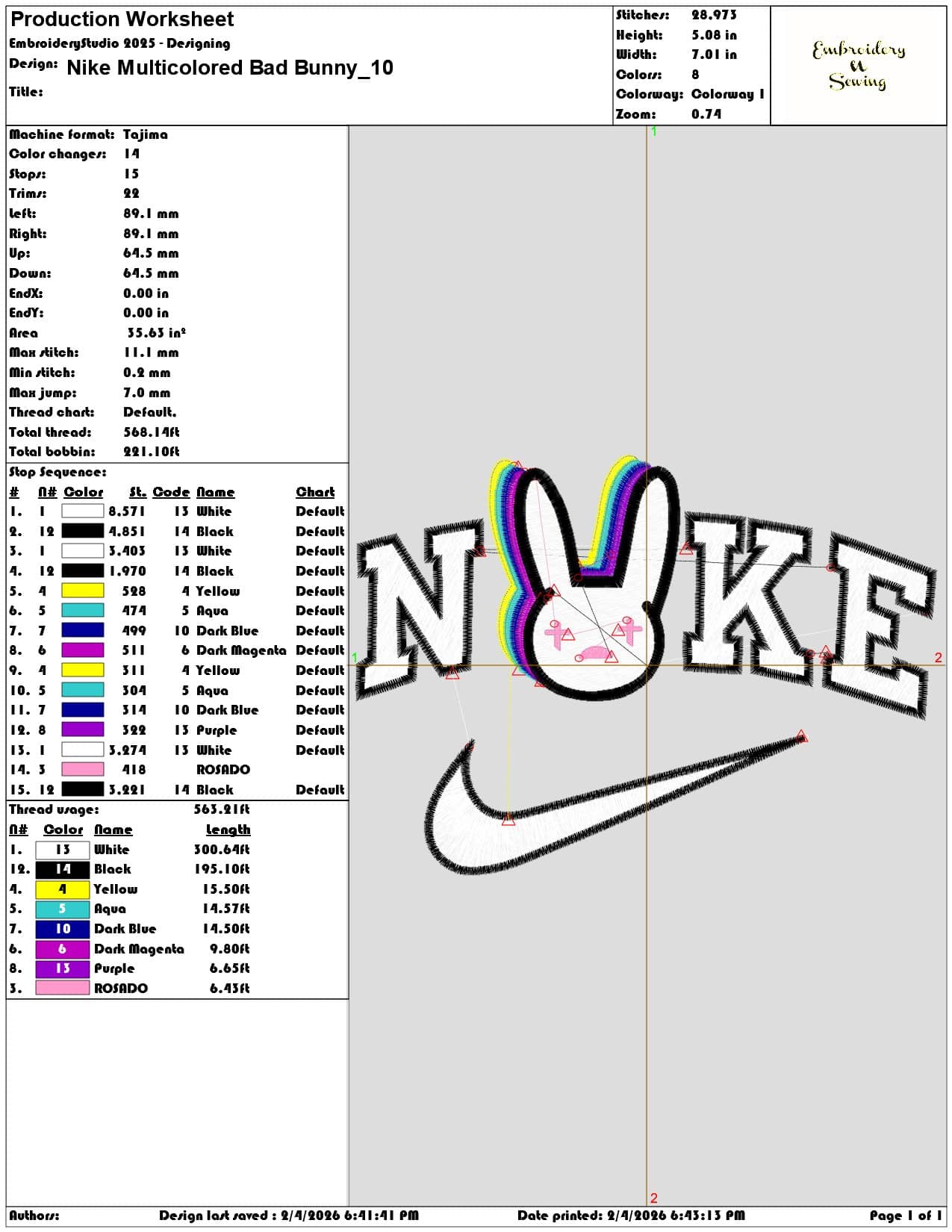 Nike Multicolored Bad Bunny   - Elegant embroidery design file-instant download — view 3
