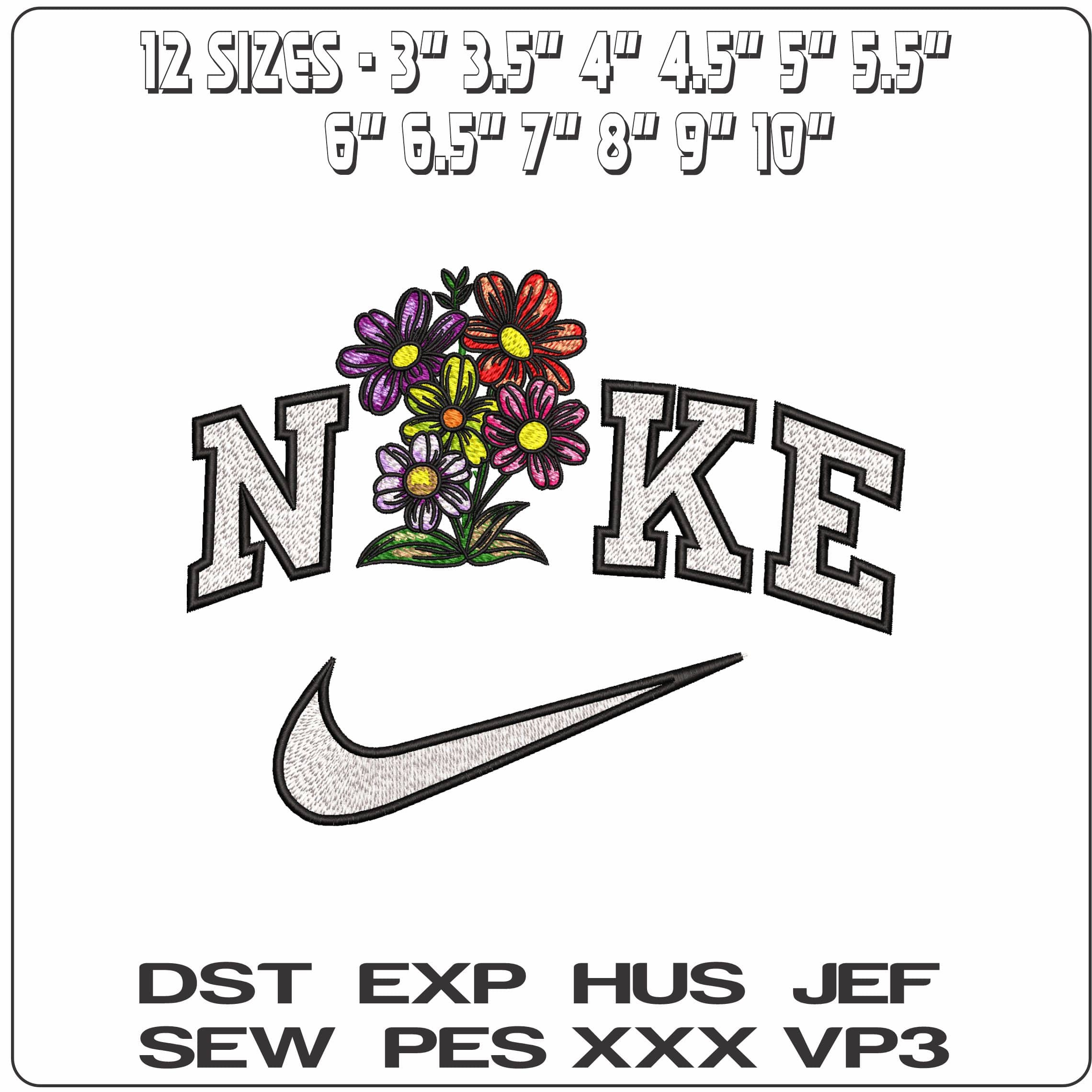 Nike Multicolored Flowers   - Elegant embroidery design file-instant download — view 2