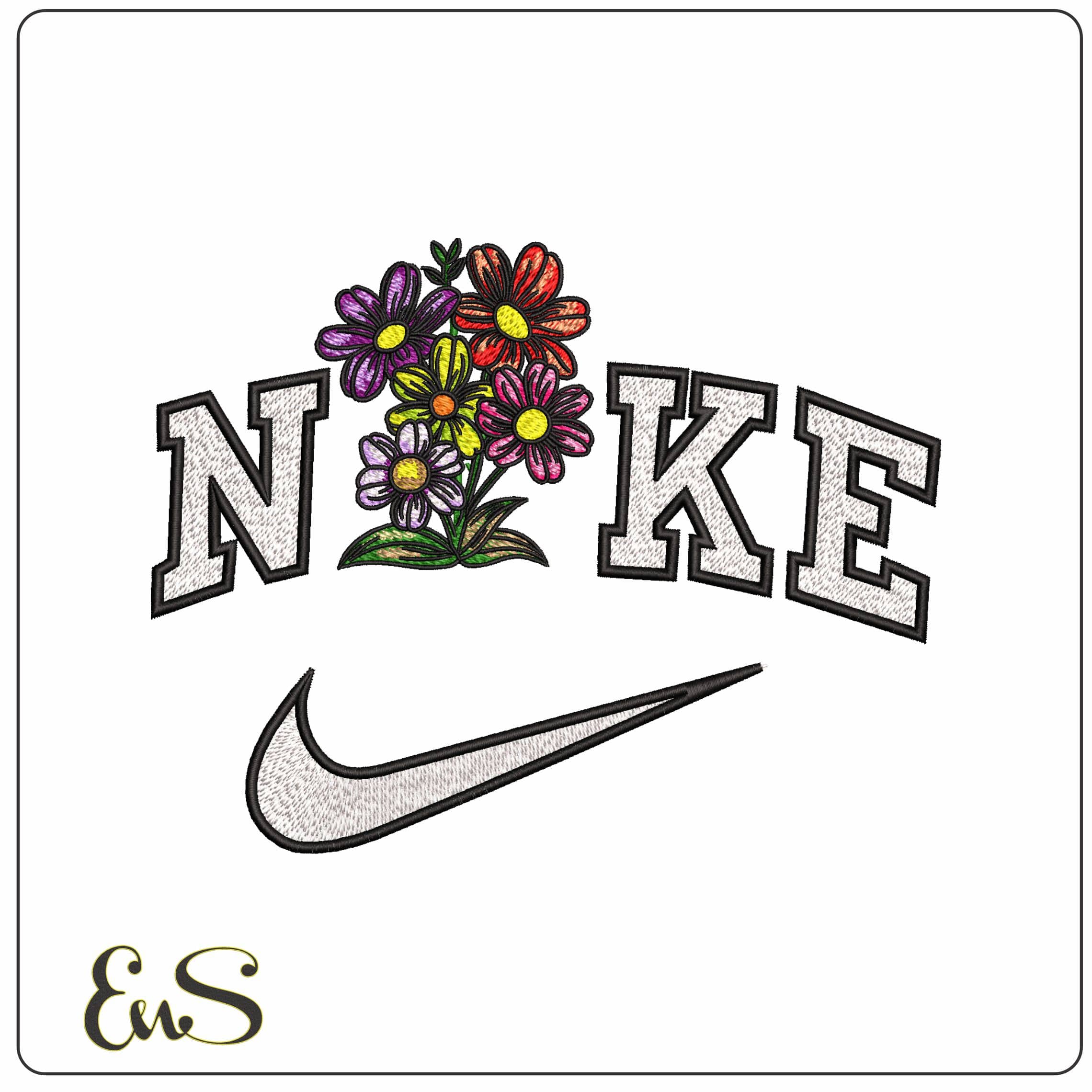 Nike Multicolored Flowers   - Elegant embroidery design file-instant download