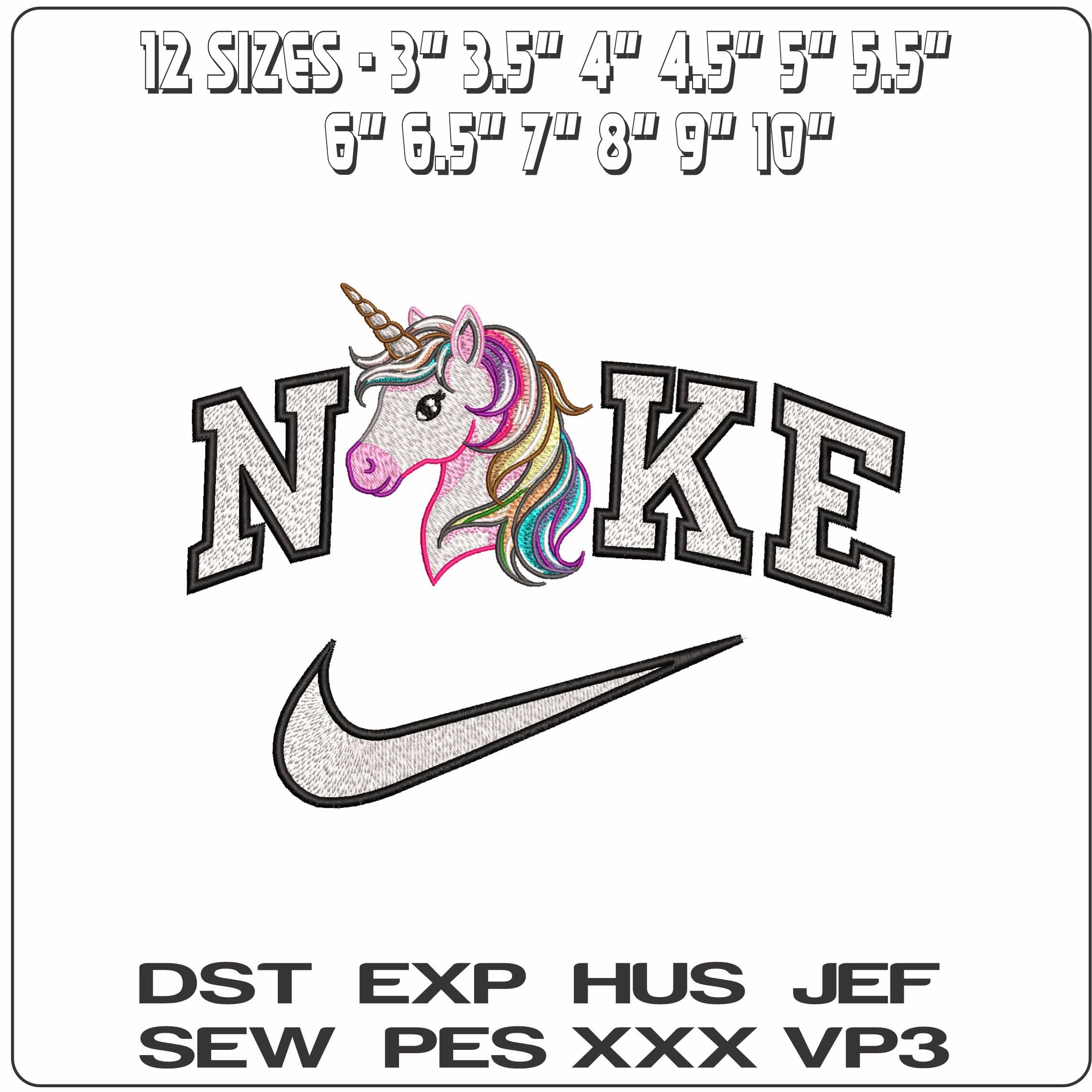 Nike Multicolored Unicorn Head   - Elegant embroidery design file-instant download — view 2