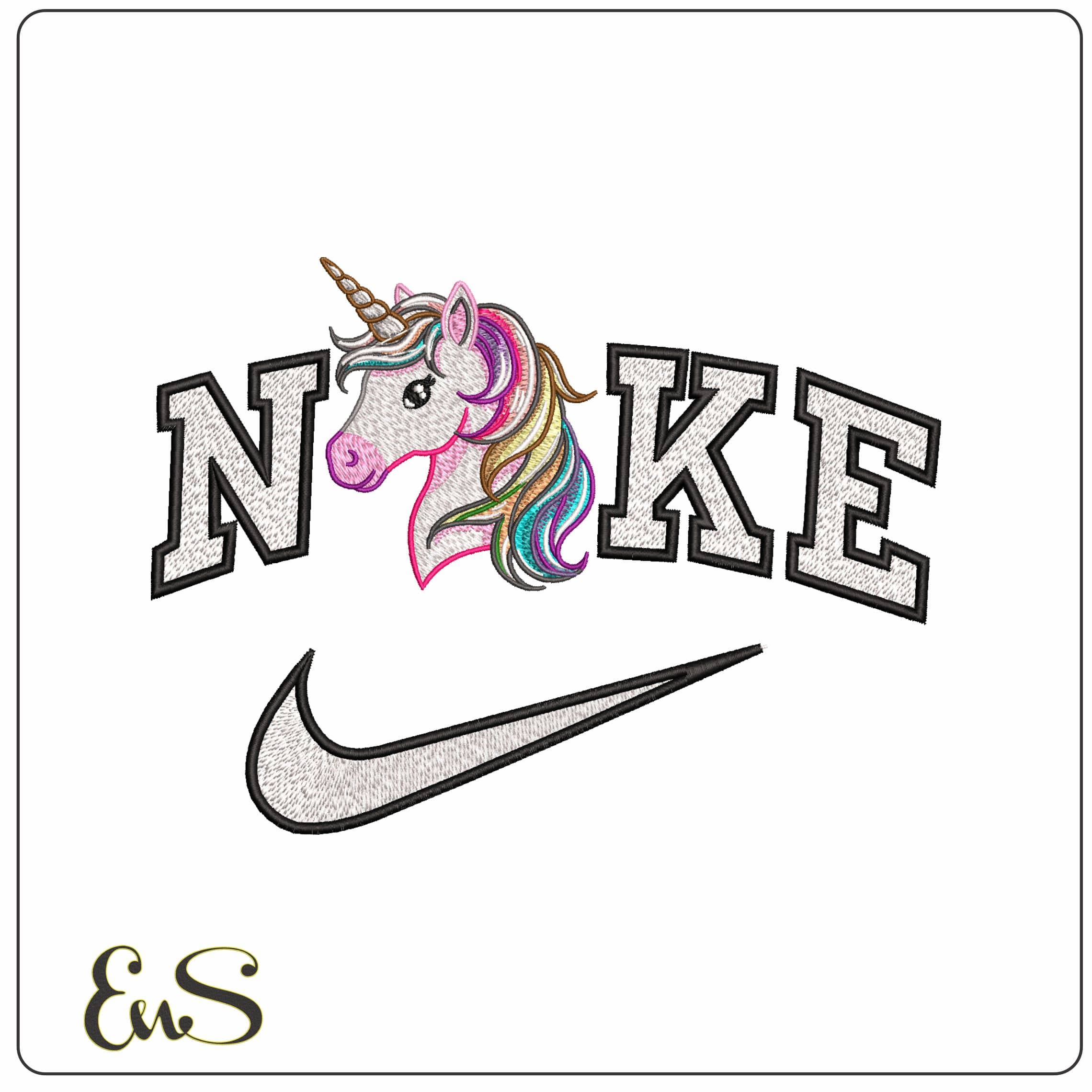 Nike Multicolored Unicorn Head   - Elegant embroidery design file-instant download