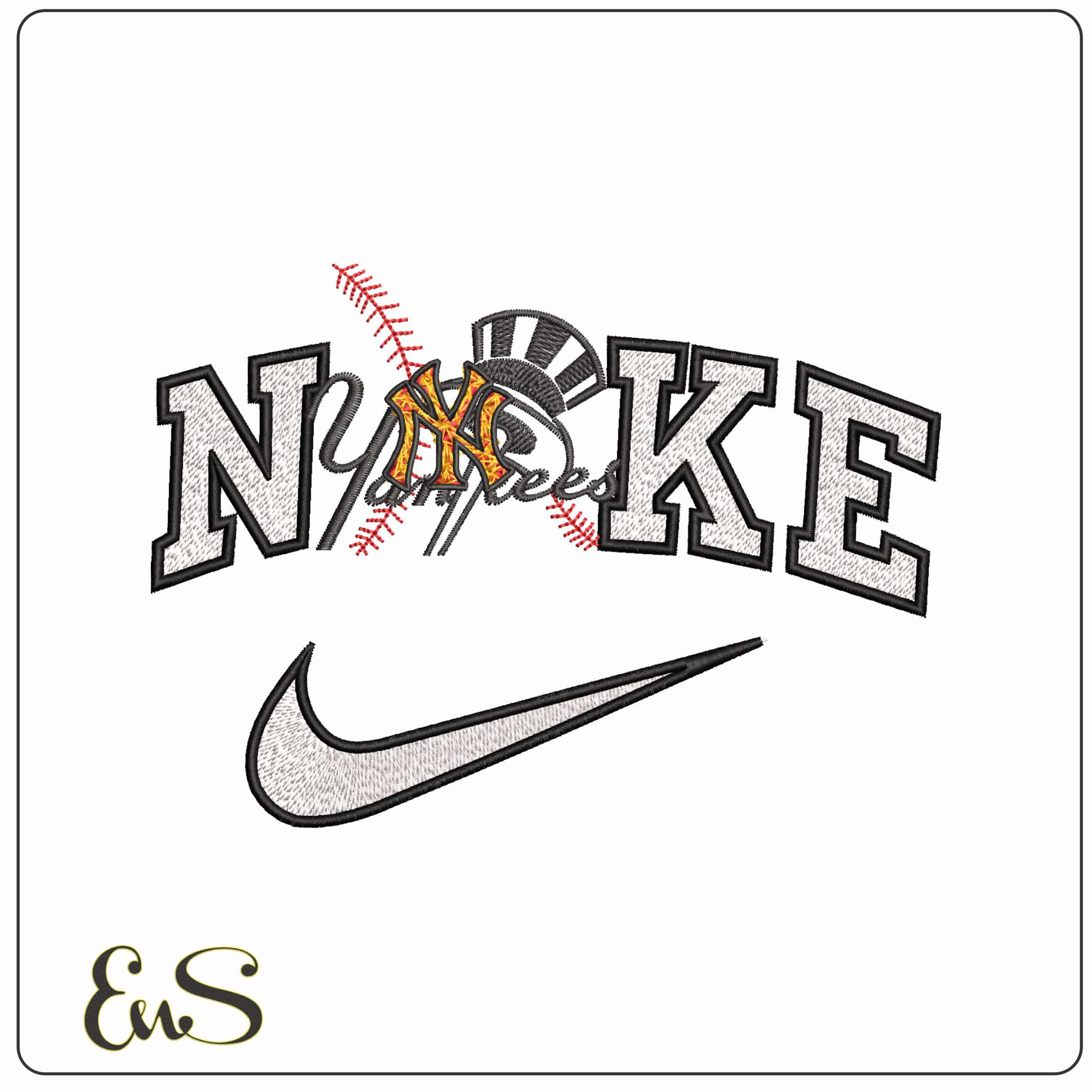 Nike New York NY Yankees on Fire   - Elegant embroidery design file-instant download
