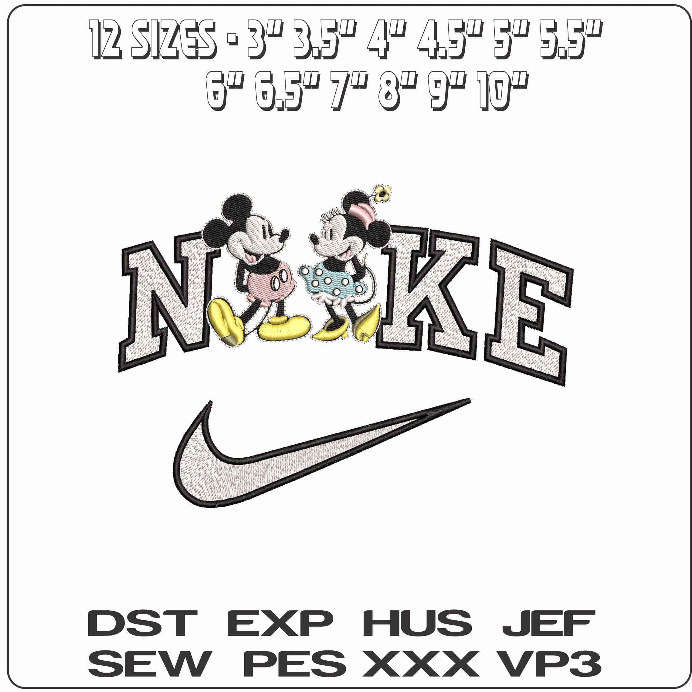 Nike Old Fashion Mickey and Minnie Mouse   - Elegant embroidery design file-instant download — view 2